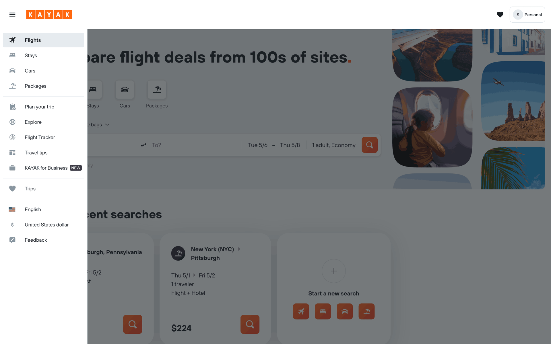 KAYAK Web Travel & Transportation interface screenshot 17