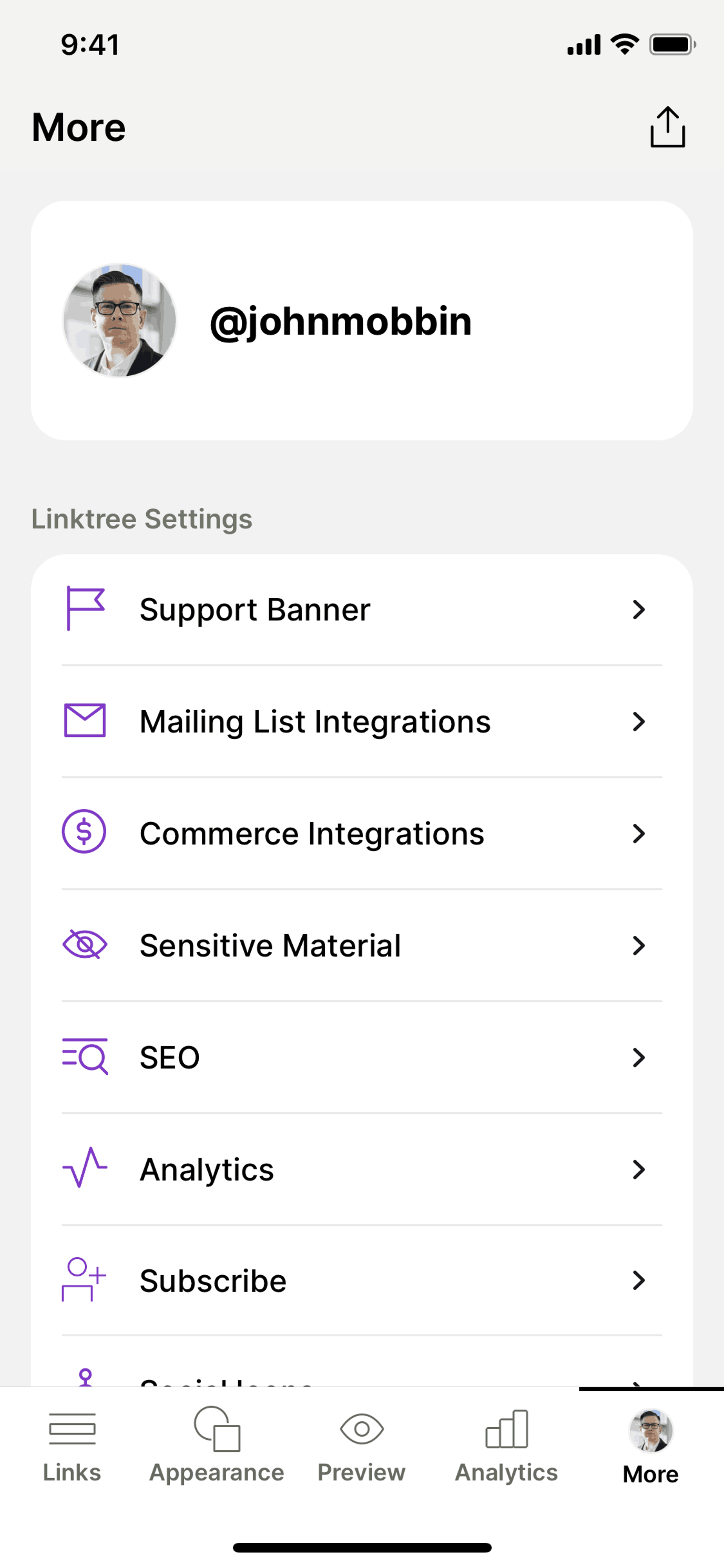 Linktree iOS Social Networking interface screenshot 4