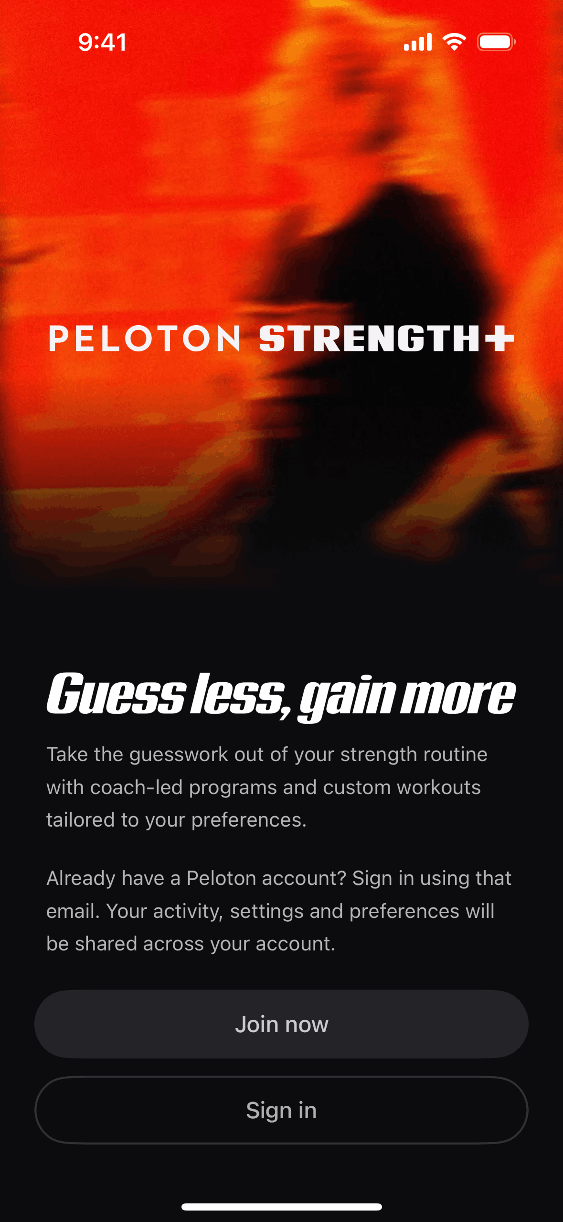 Peloton Strength+ iOS Health & Fitness interface screenshot 1