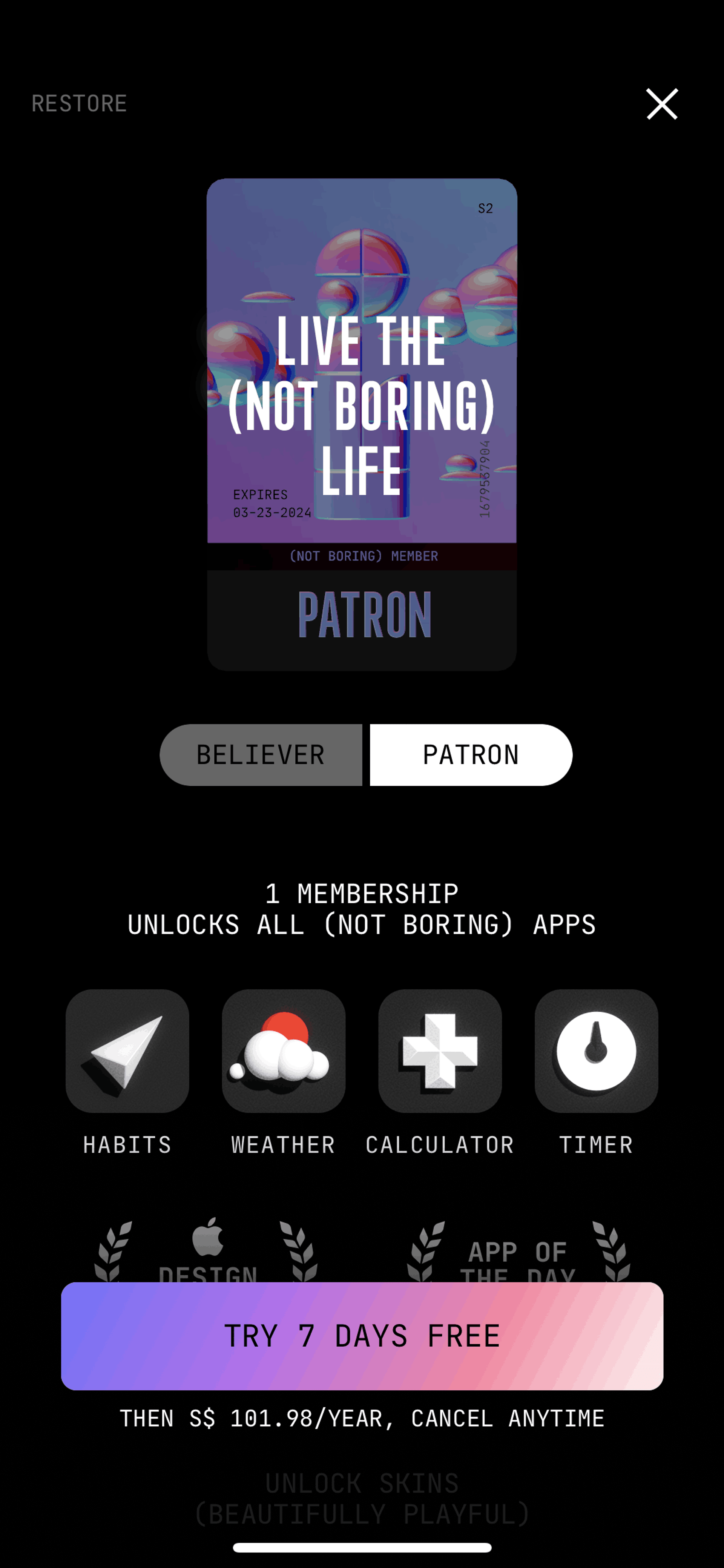 (Not Boring) Habits iOS Health & Fitness interface screenshot 13