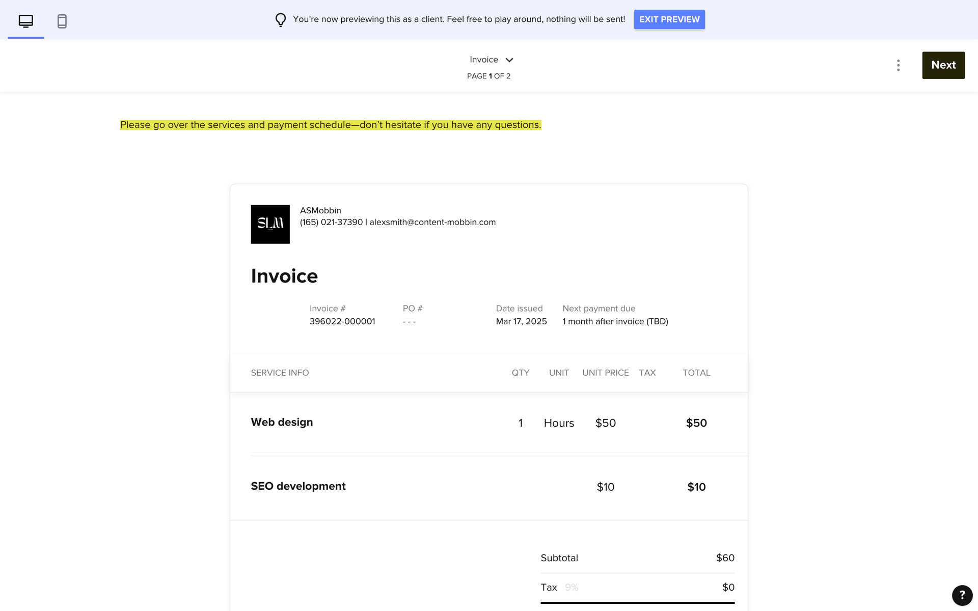 HoneyBook Web Business interface screenshot 7