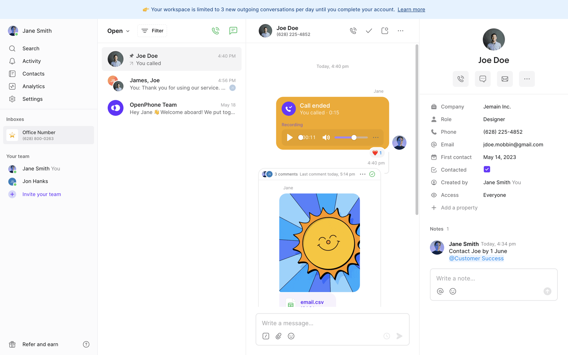 OpenPhone Web Business interface screenshot 23
