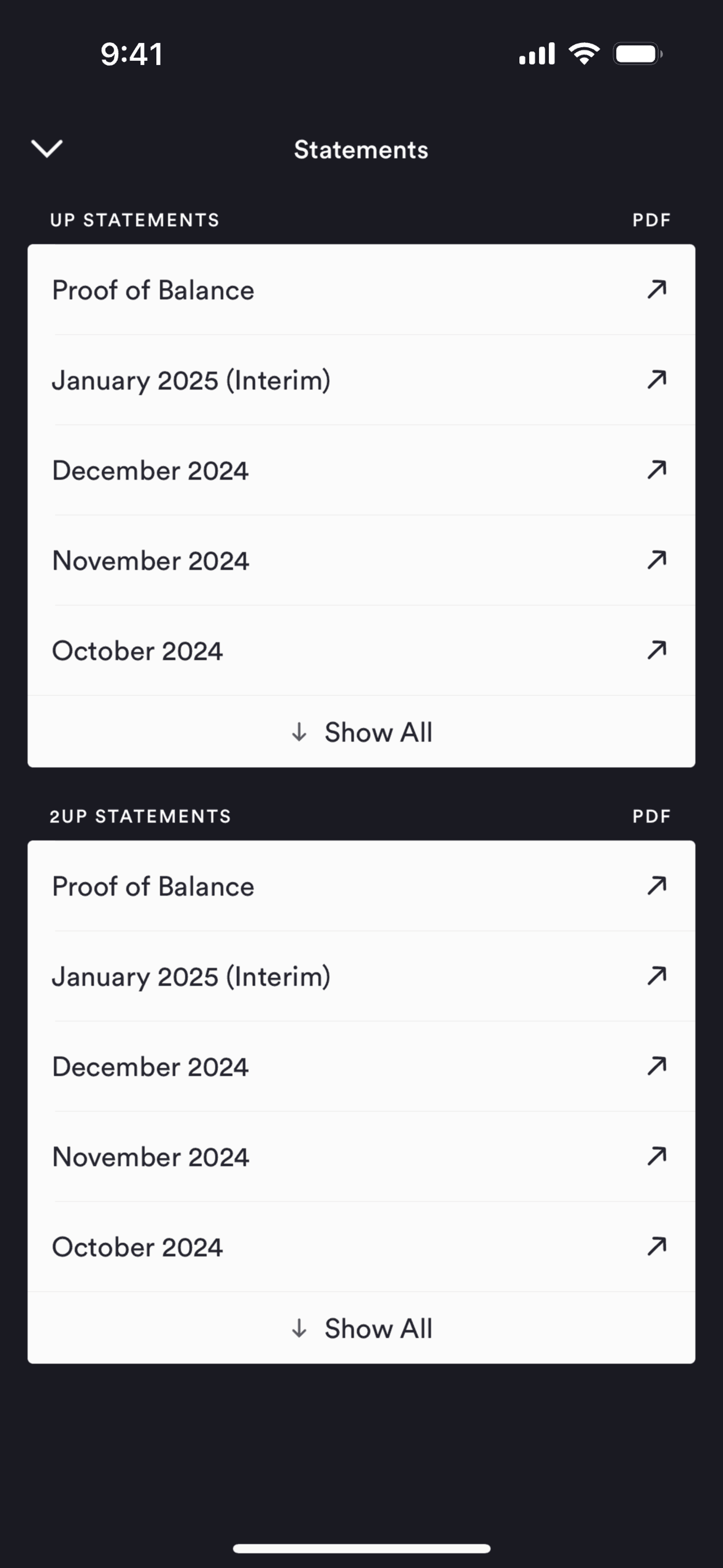 Up iOS Finance interface screenshot 17