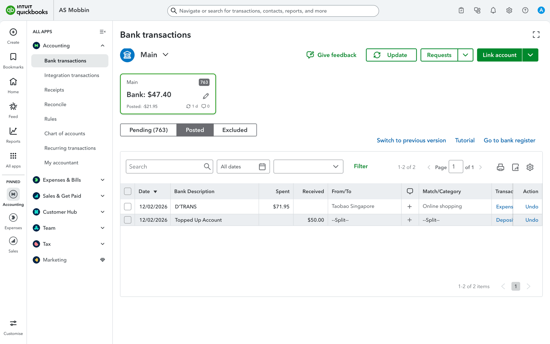 QuickBooks Web accounting interface screenshot 19