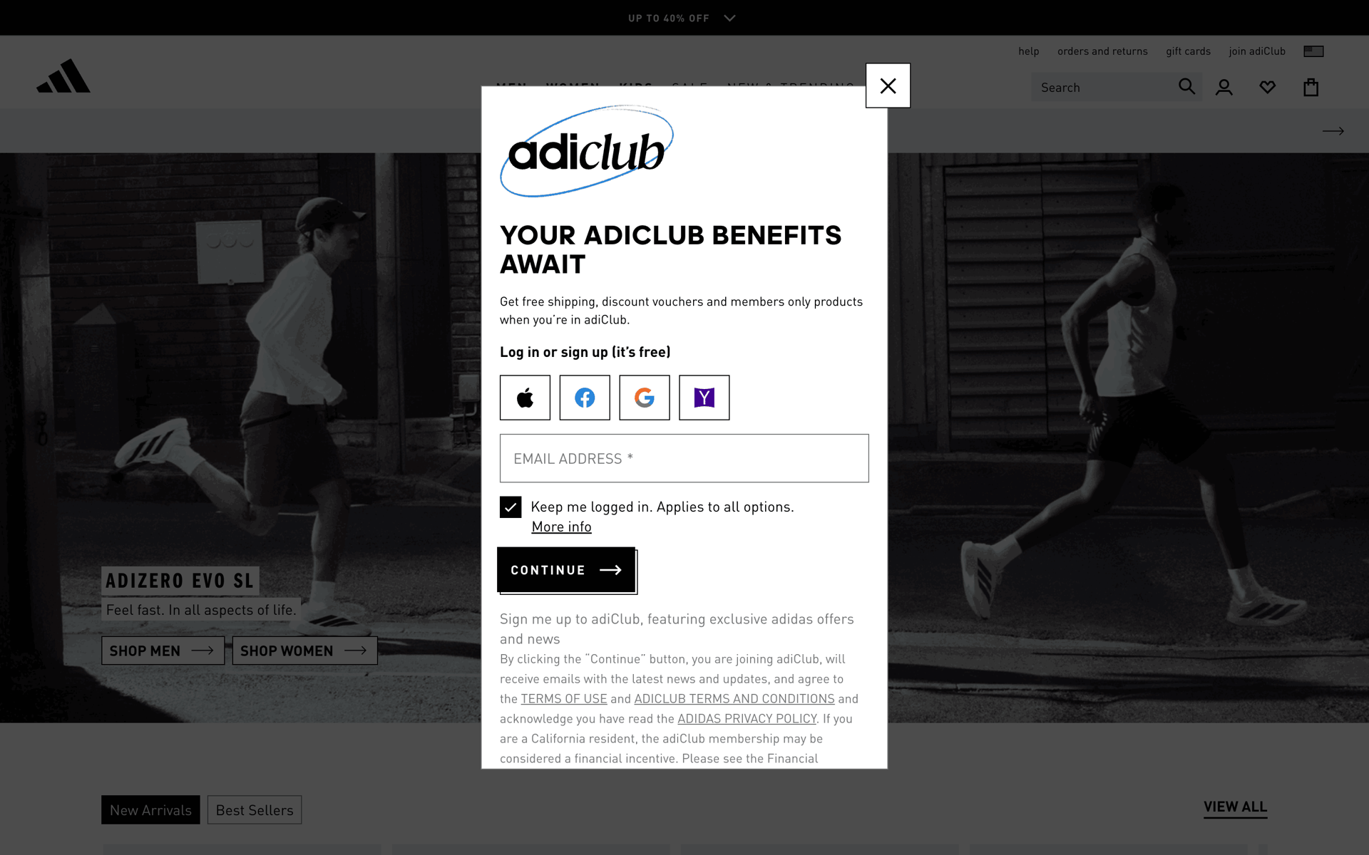 adidas Web Sports interface screenshot 5