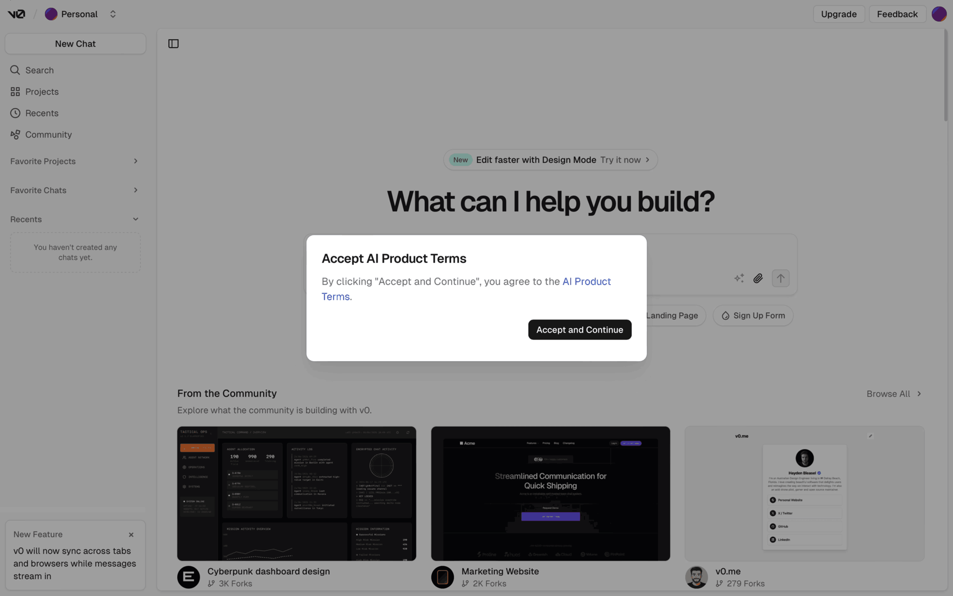 v0 Web AI interface screenshot 6