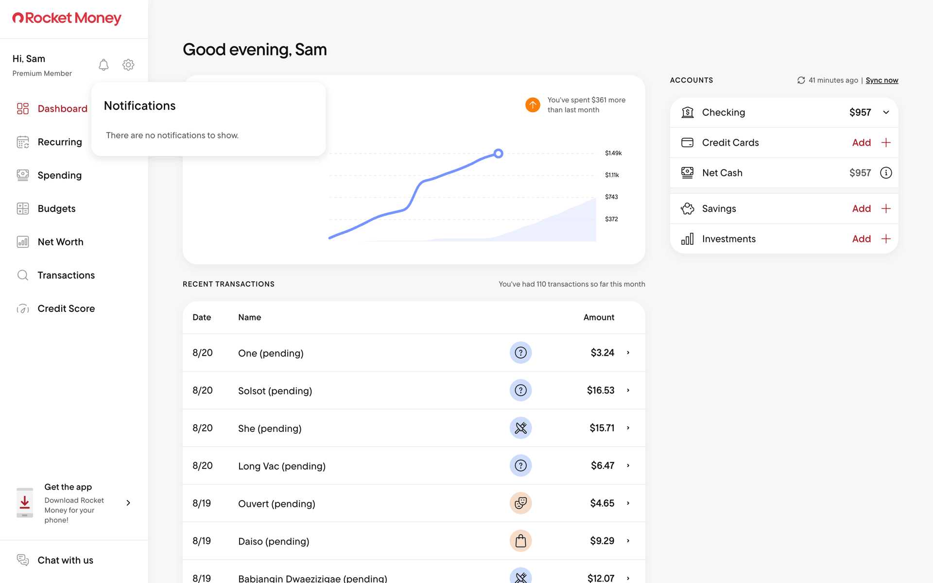 Rocket Money Web Finance interface screenshot 22