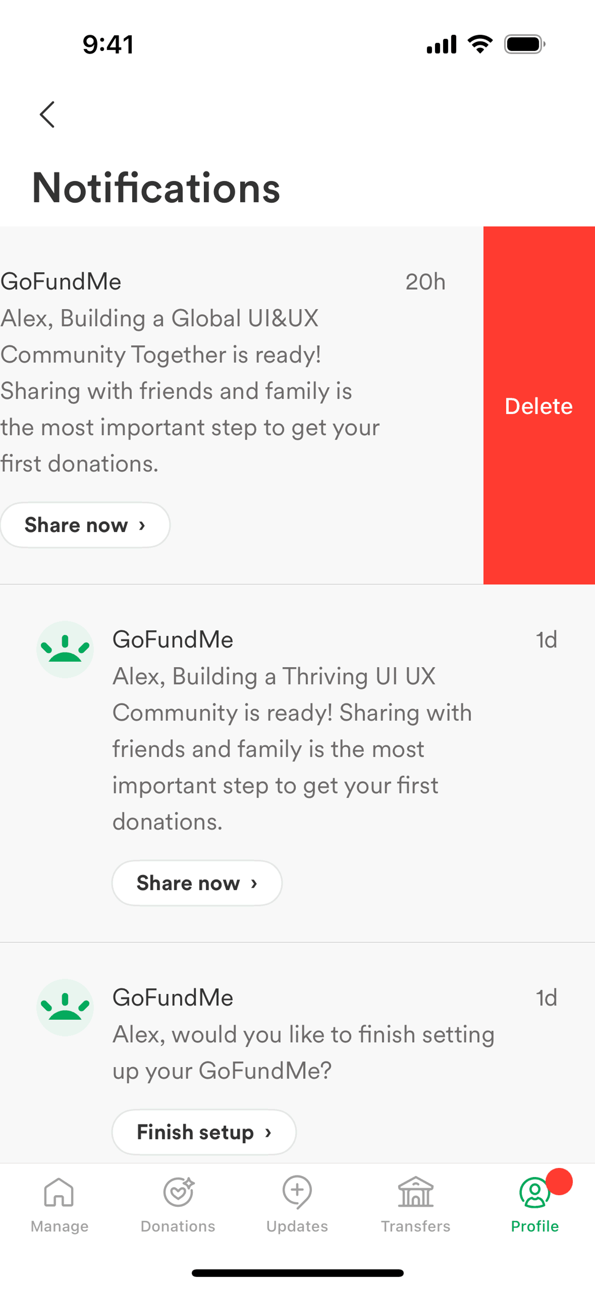 GoFundMe iOS Social Networking interface screenshot 4