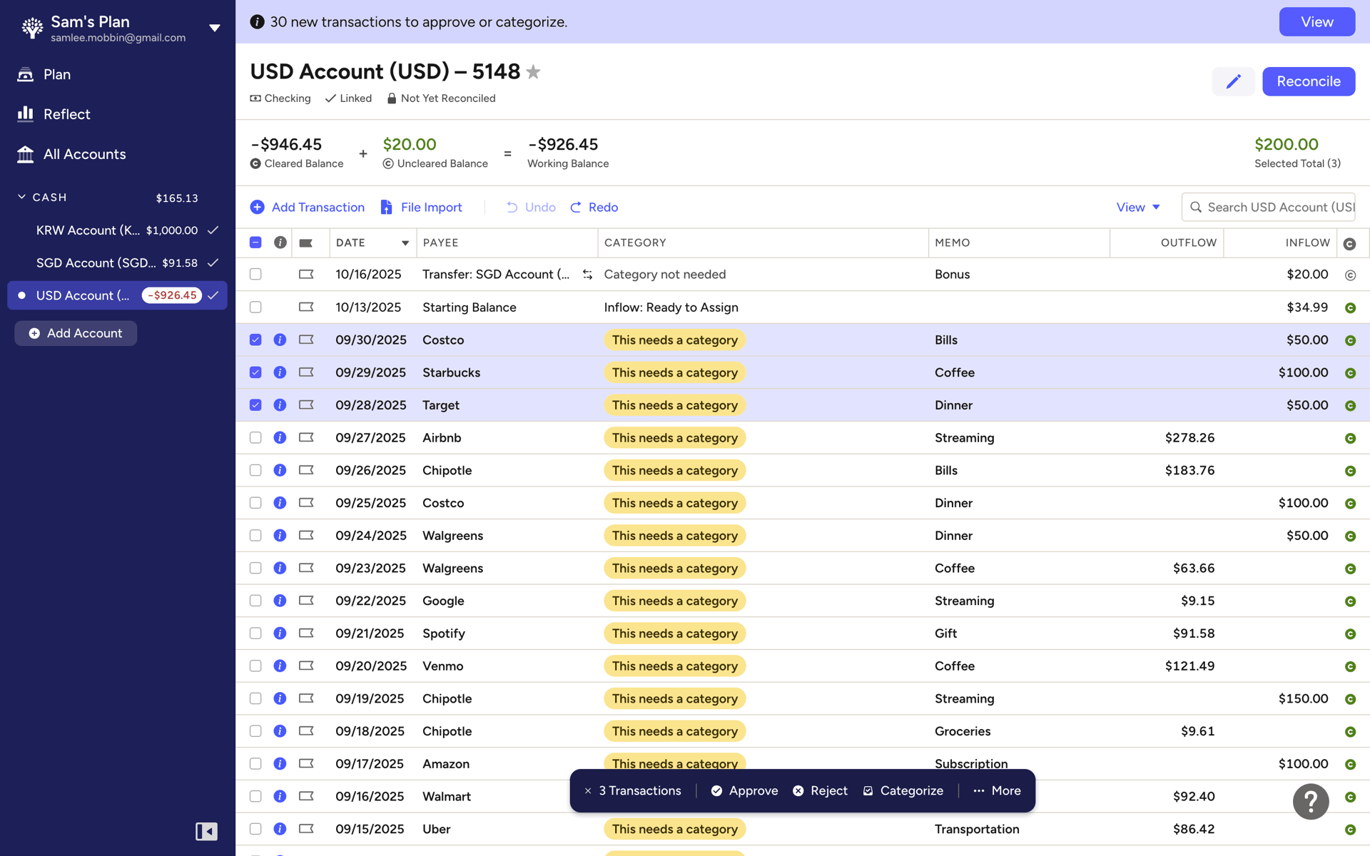 YNAB Web Finance interface screenshot 4