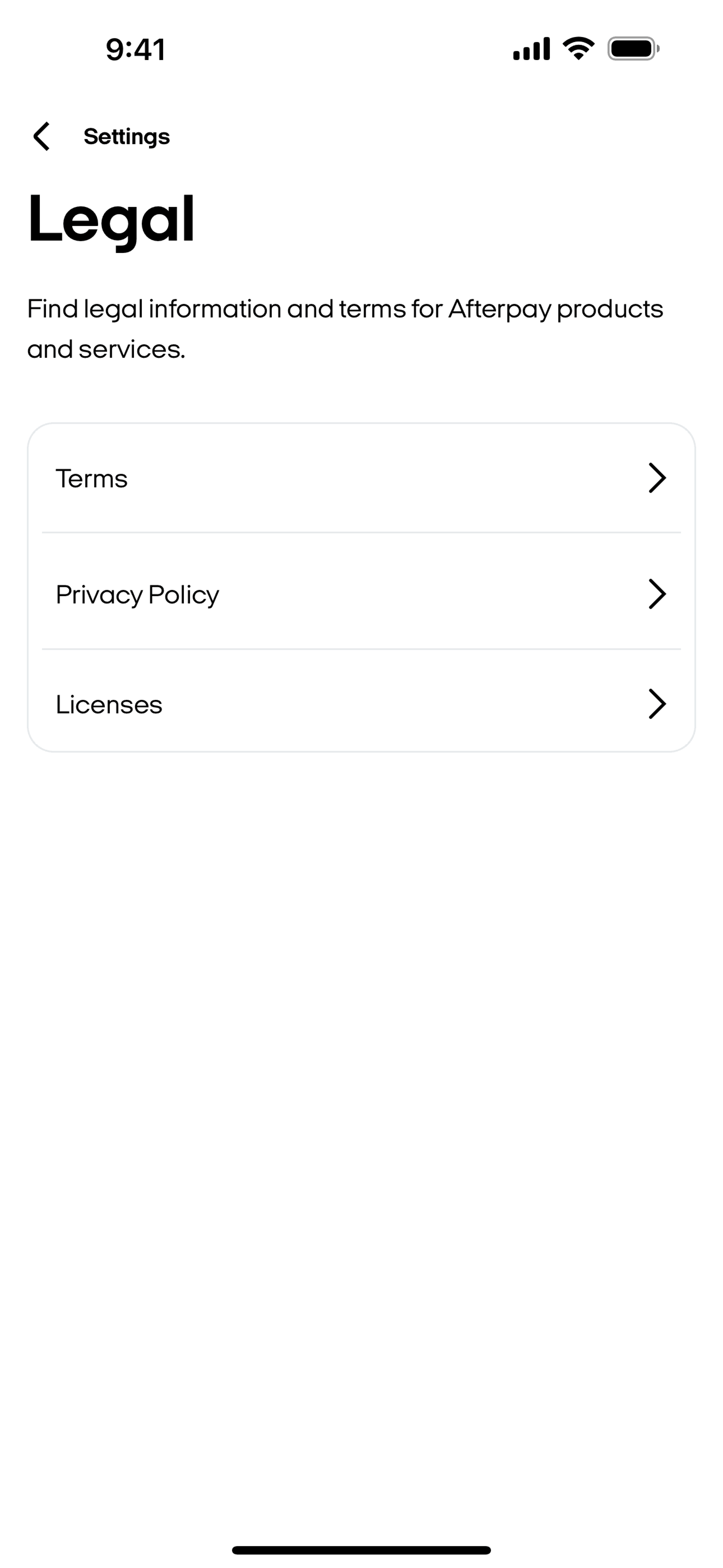 Afterpay iOS Finance interface screenshot 8