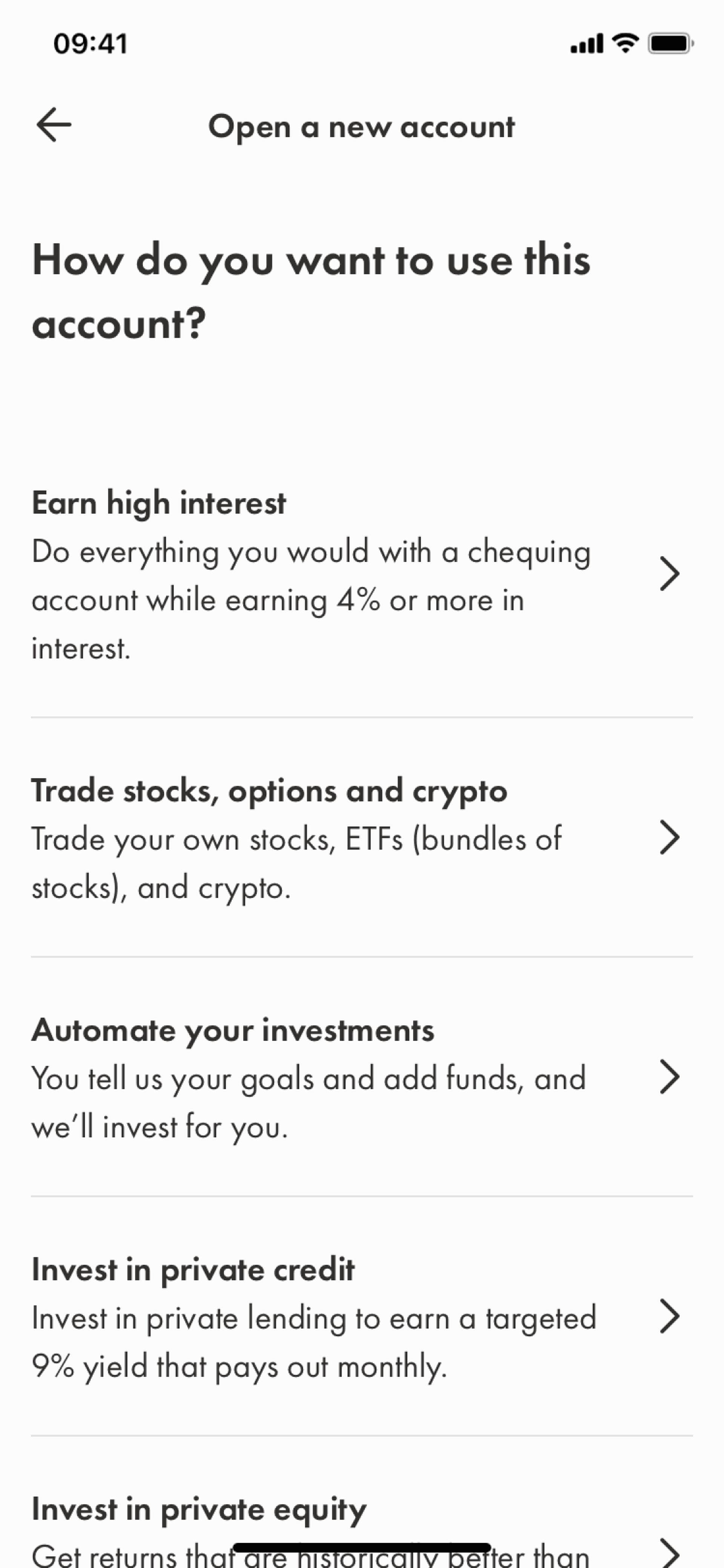 Wealthsimple iOS Finance interface screenshot 17