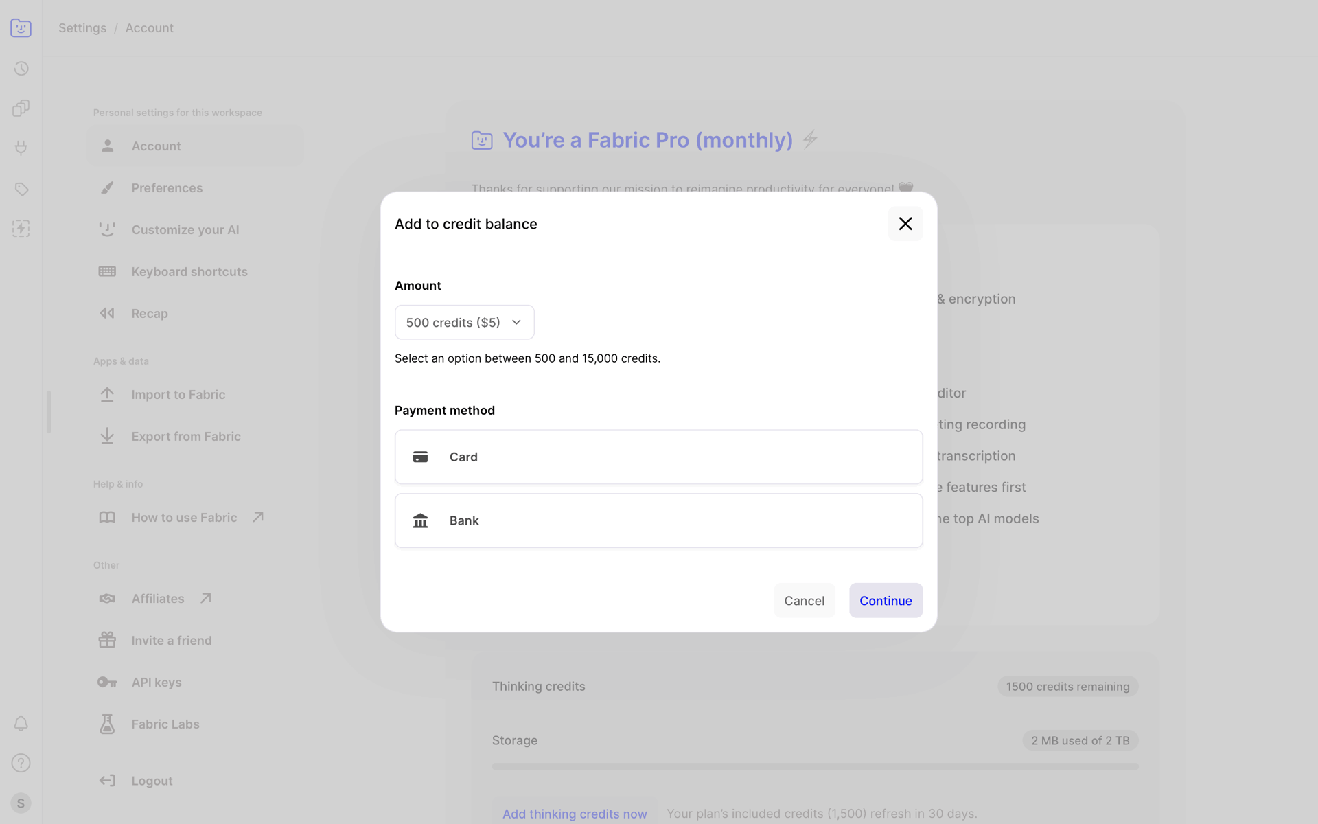 Fabric Web Productivity interface screenshot 18