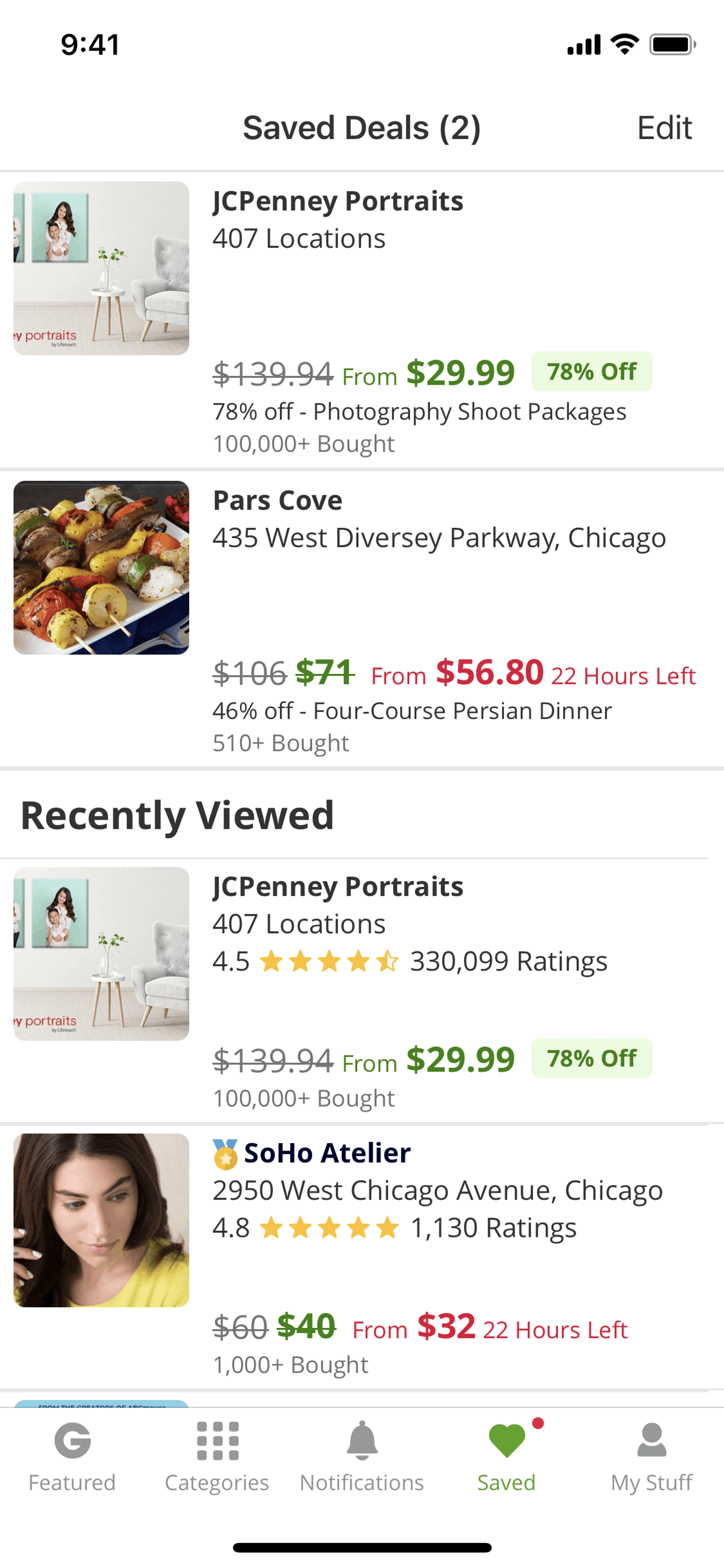 Groupon iOS Shopping interface screenshot 1