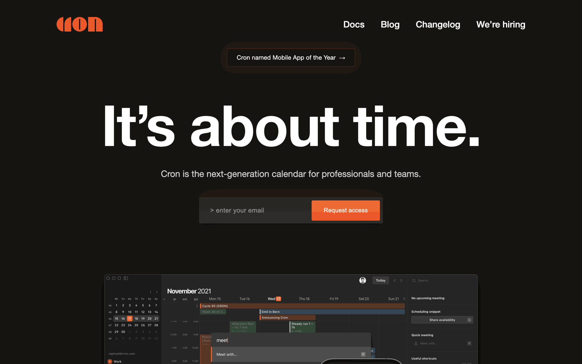 Cron Calendar Web Productivity interface screenshot 1