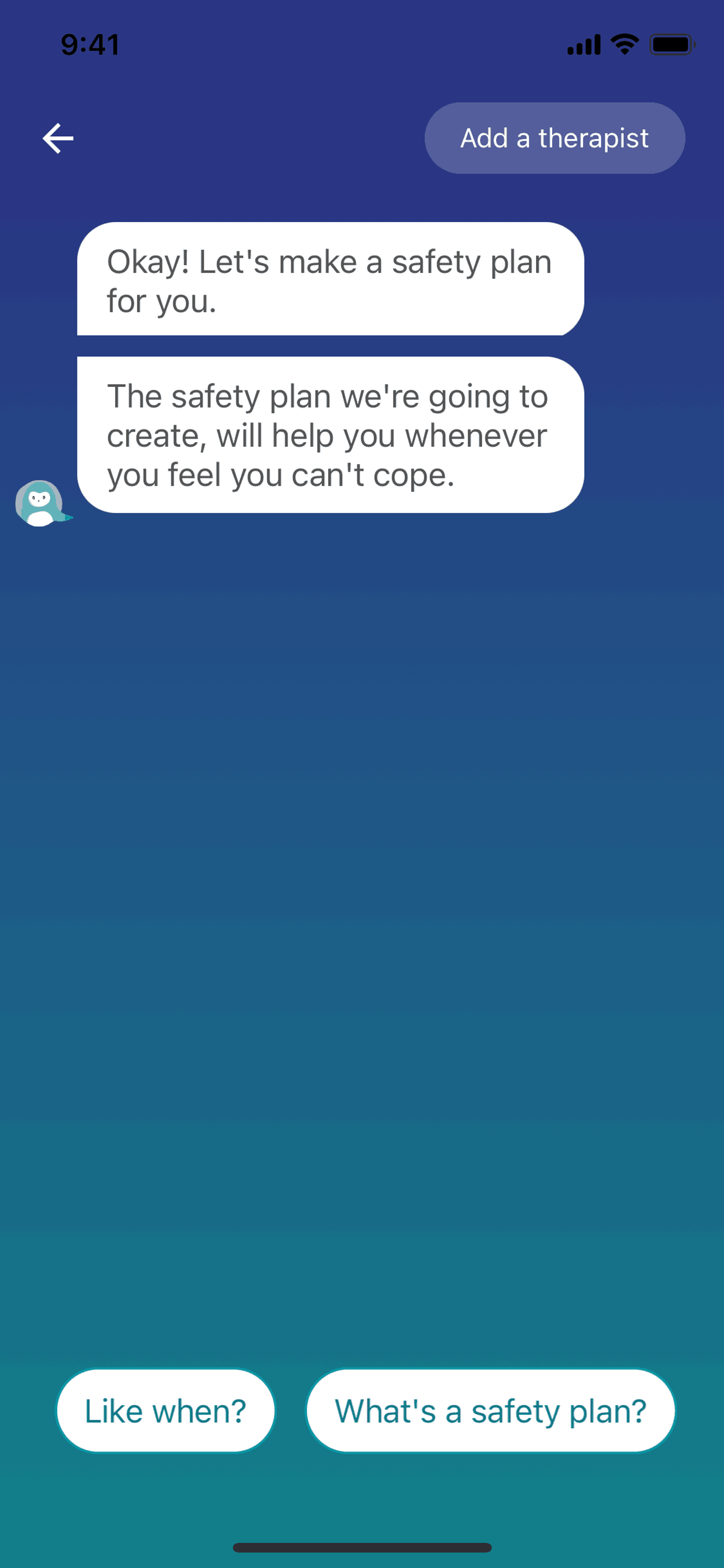 Wysa iOS AI interface screenshot 17
