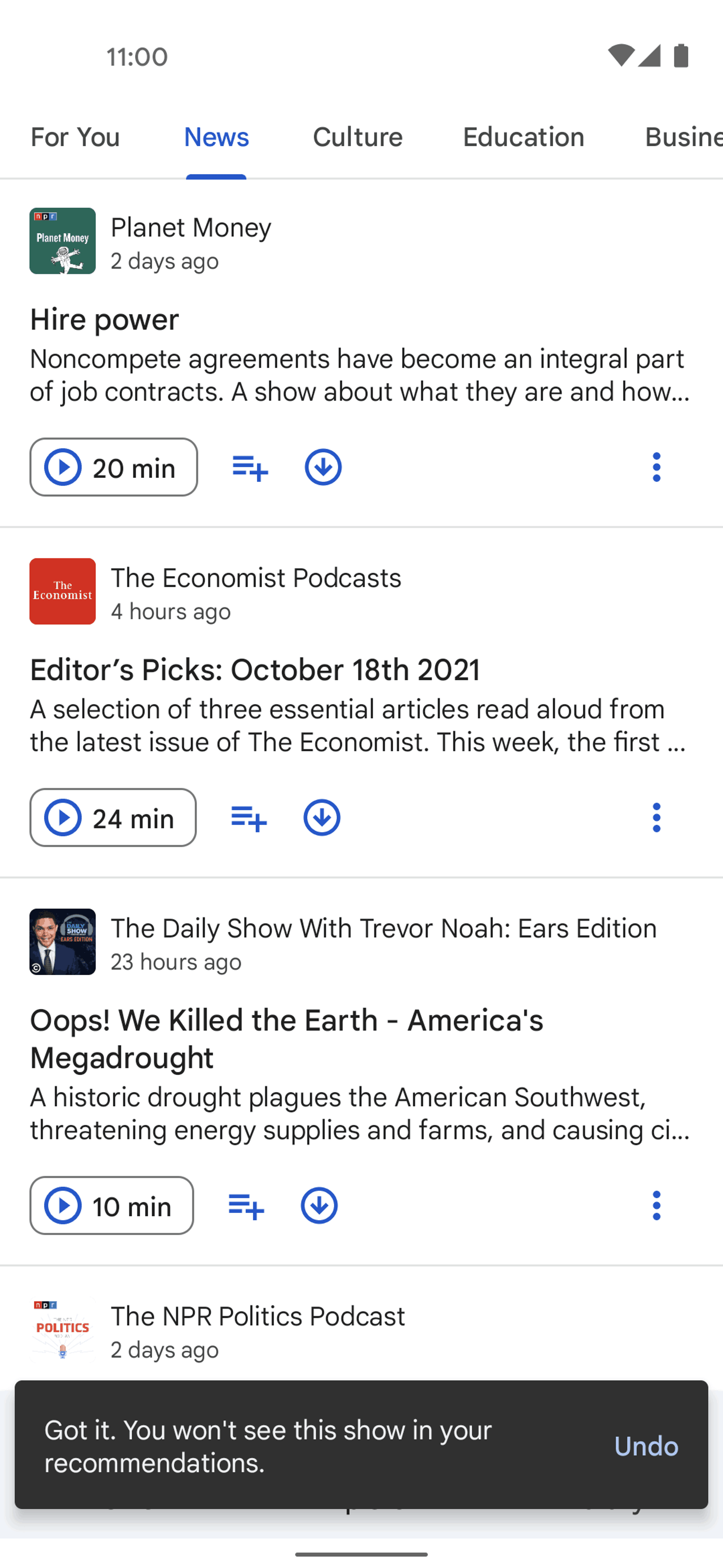 Google Podcasts Android Music & Audio interface screenshot 9