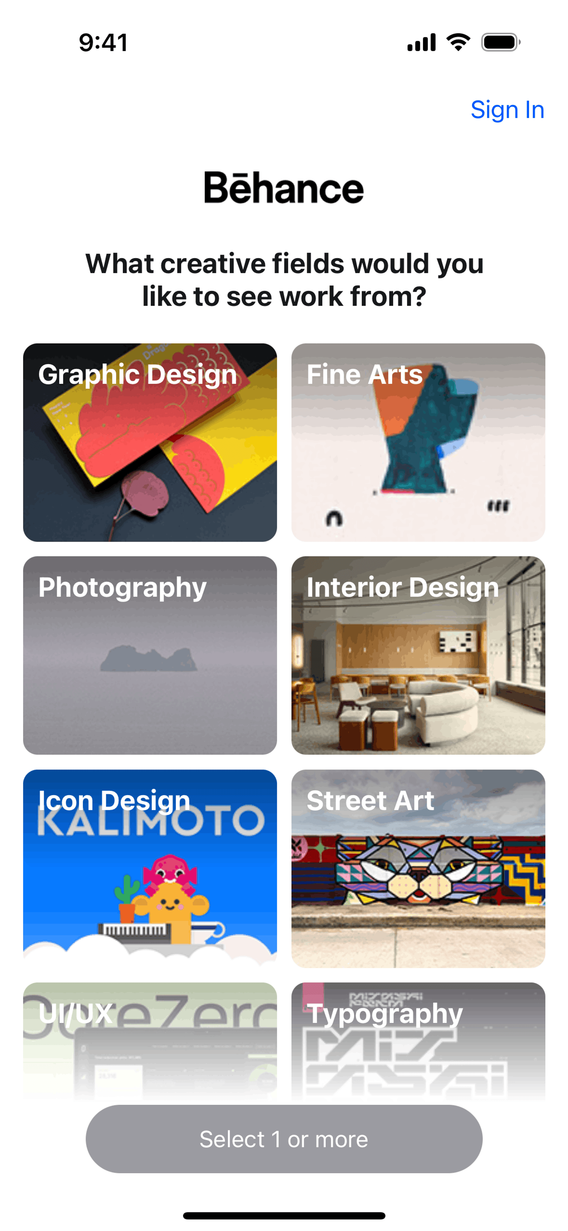 Behance iOS Social Networking interface screenshot 1
