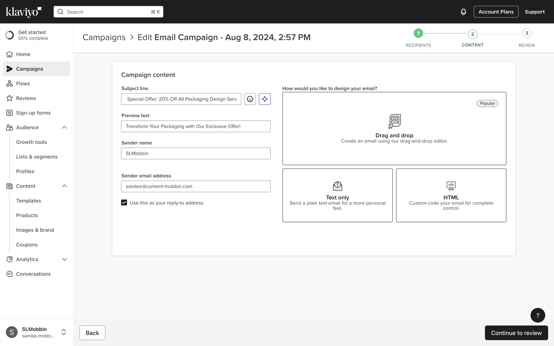 Klaviyo Web Business interface screenshot 8