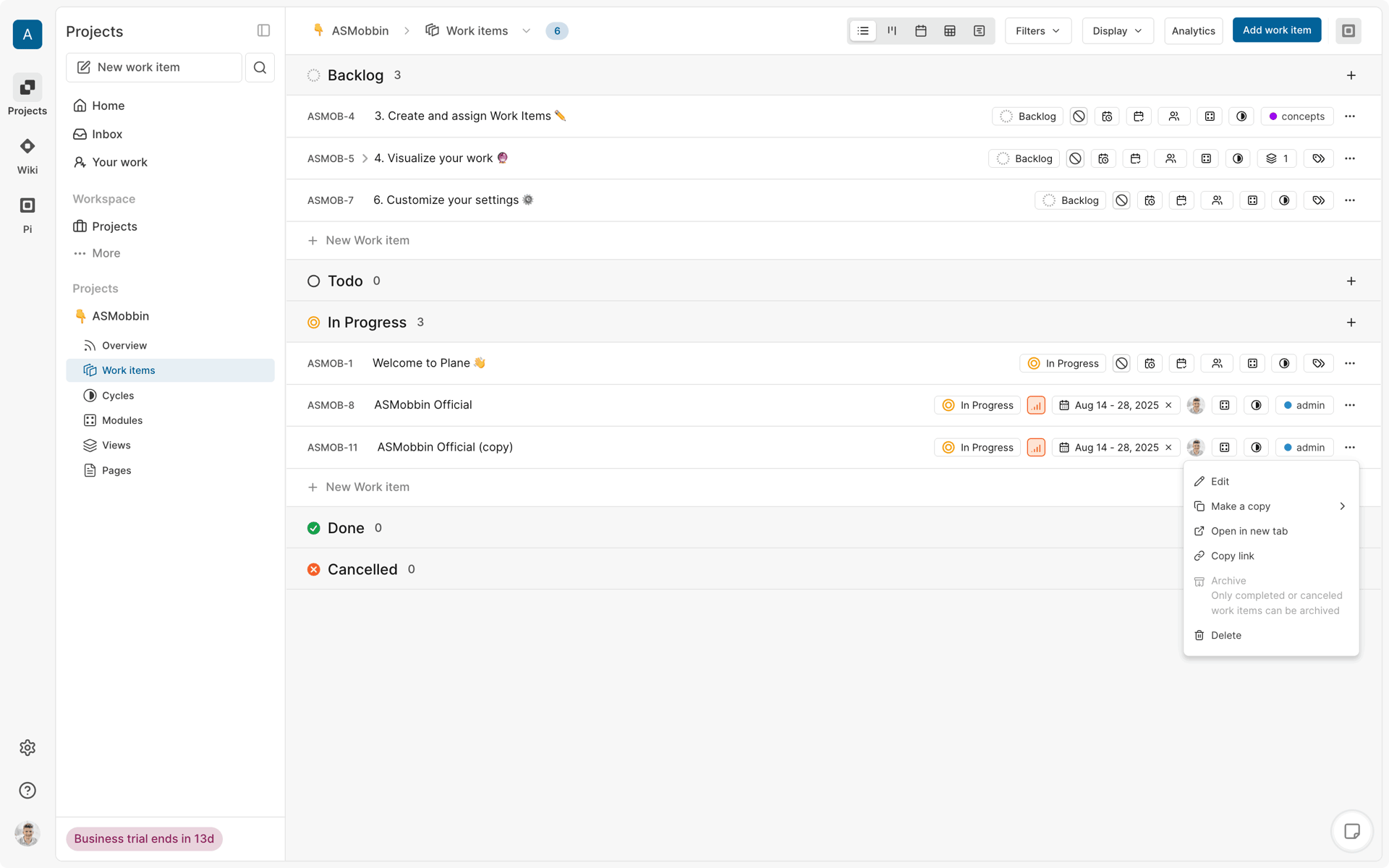 Plane Web Business interface screenshot 5