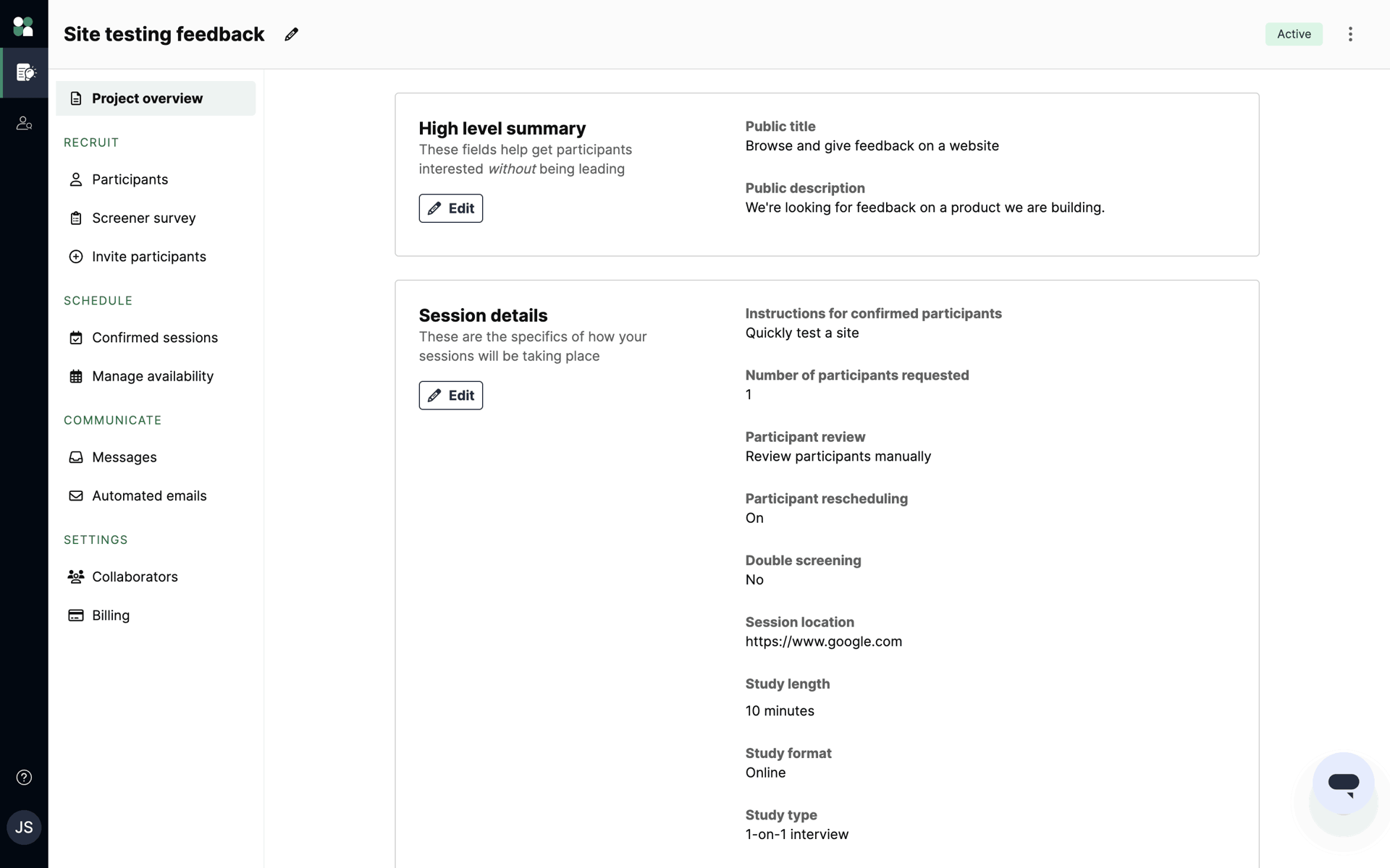 User Interviews Web Business interface screenshot 17