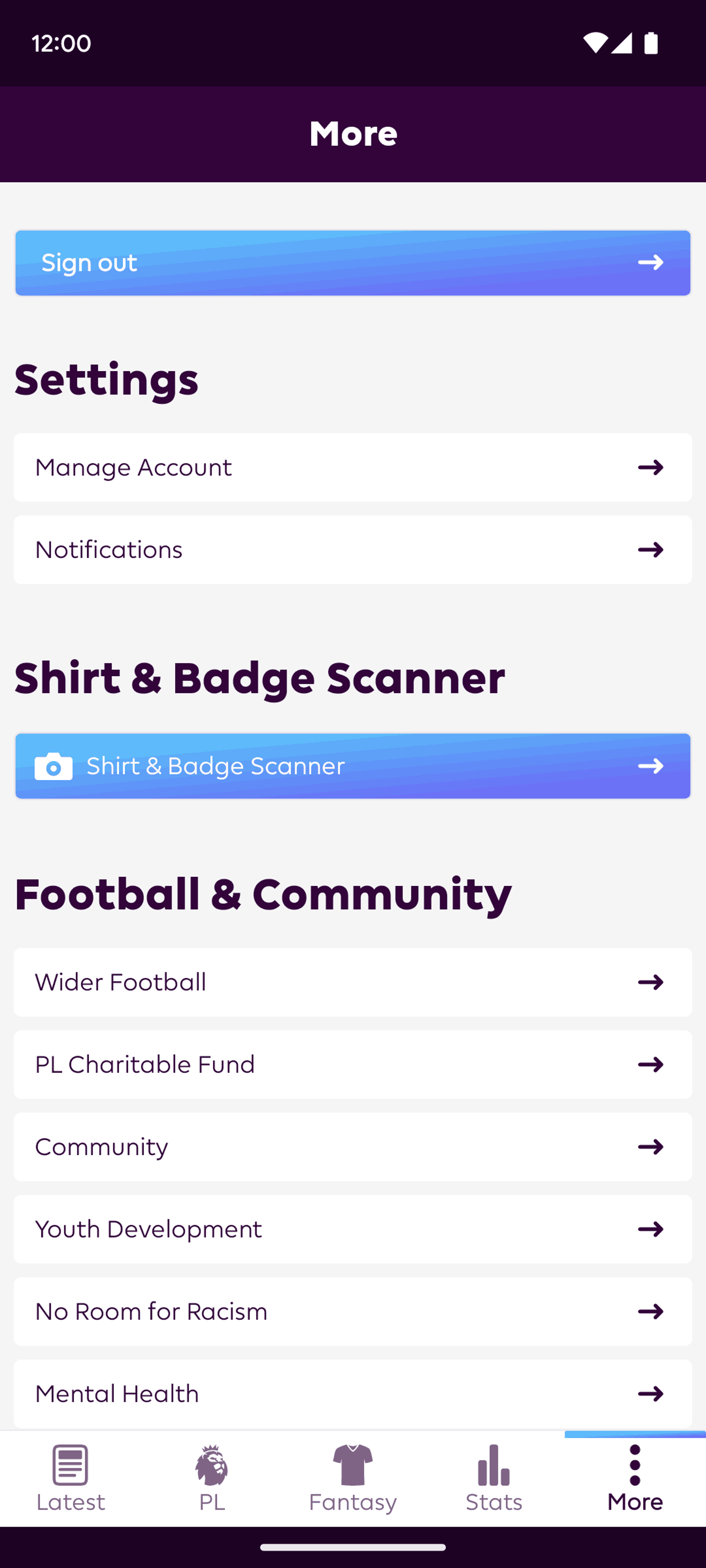 Premier League Android Sports interface screenshot 14