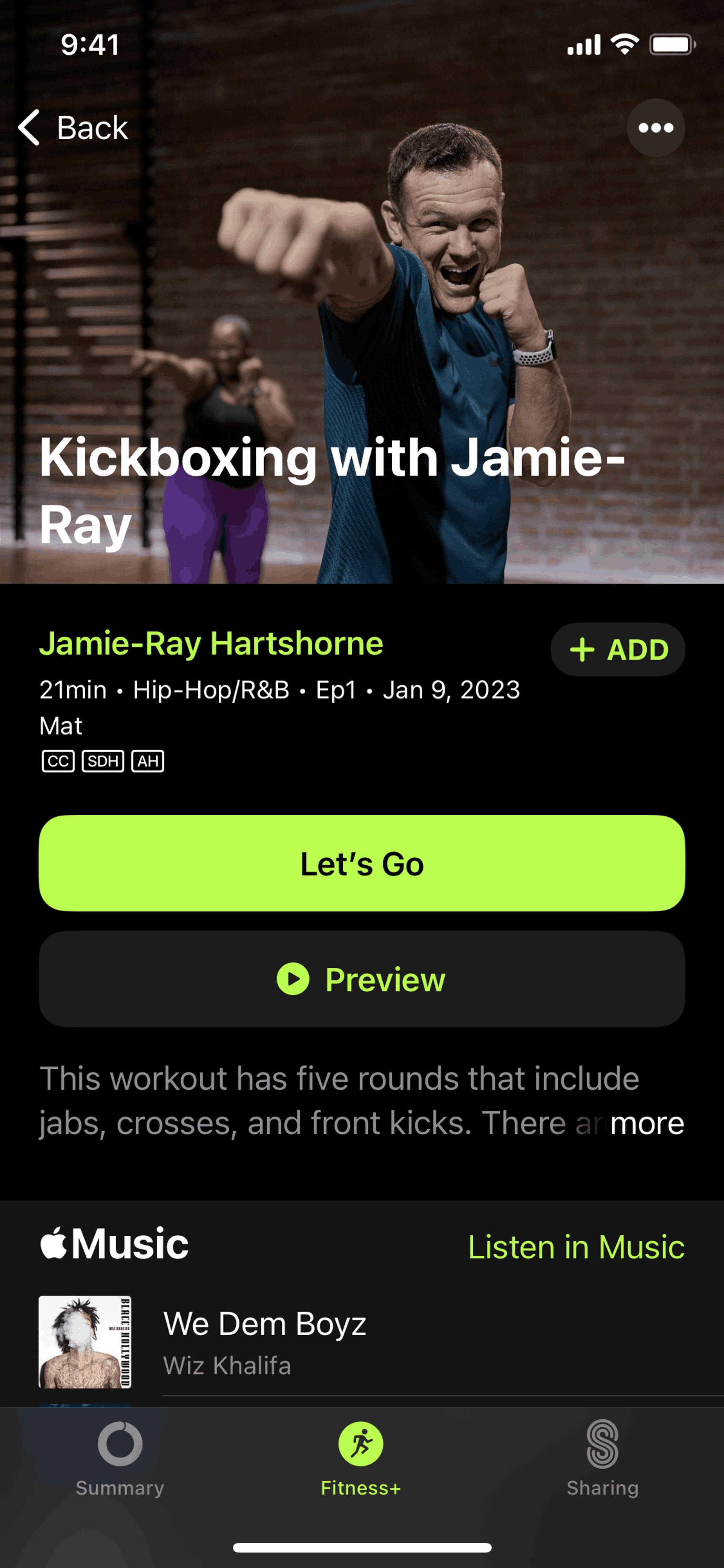 Workout video detail on Apple Fitness (ios) screen 2