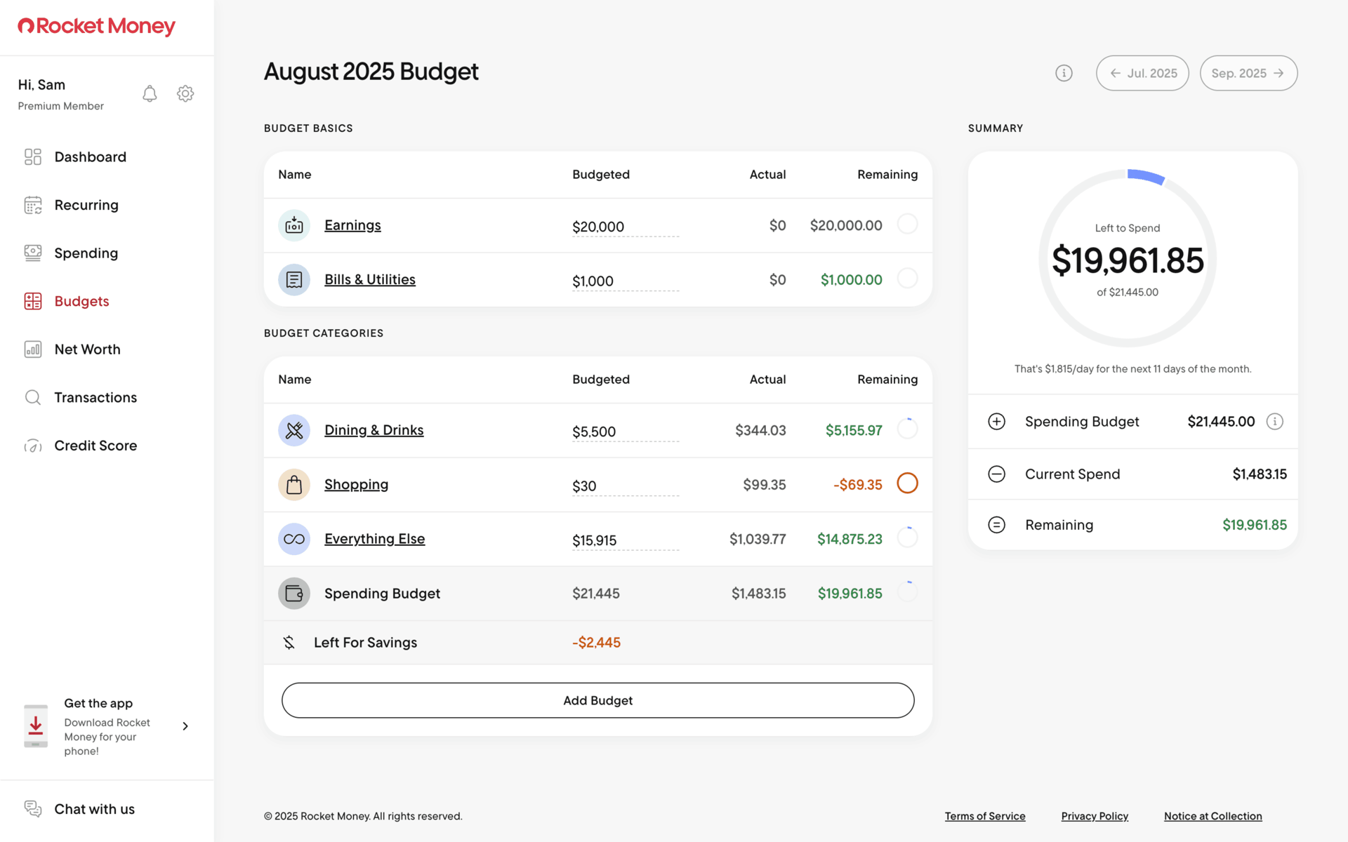 Rocket Money Web Finance interface screenshot 4