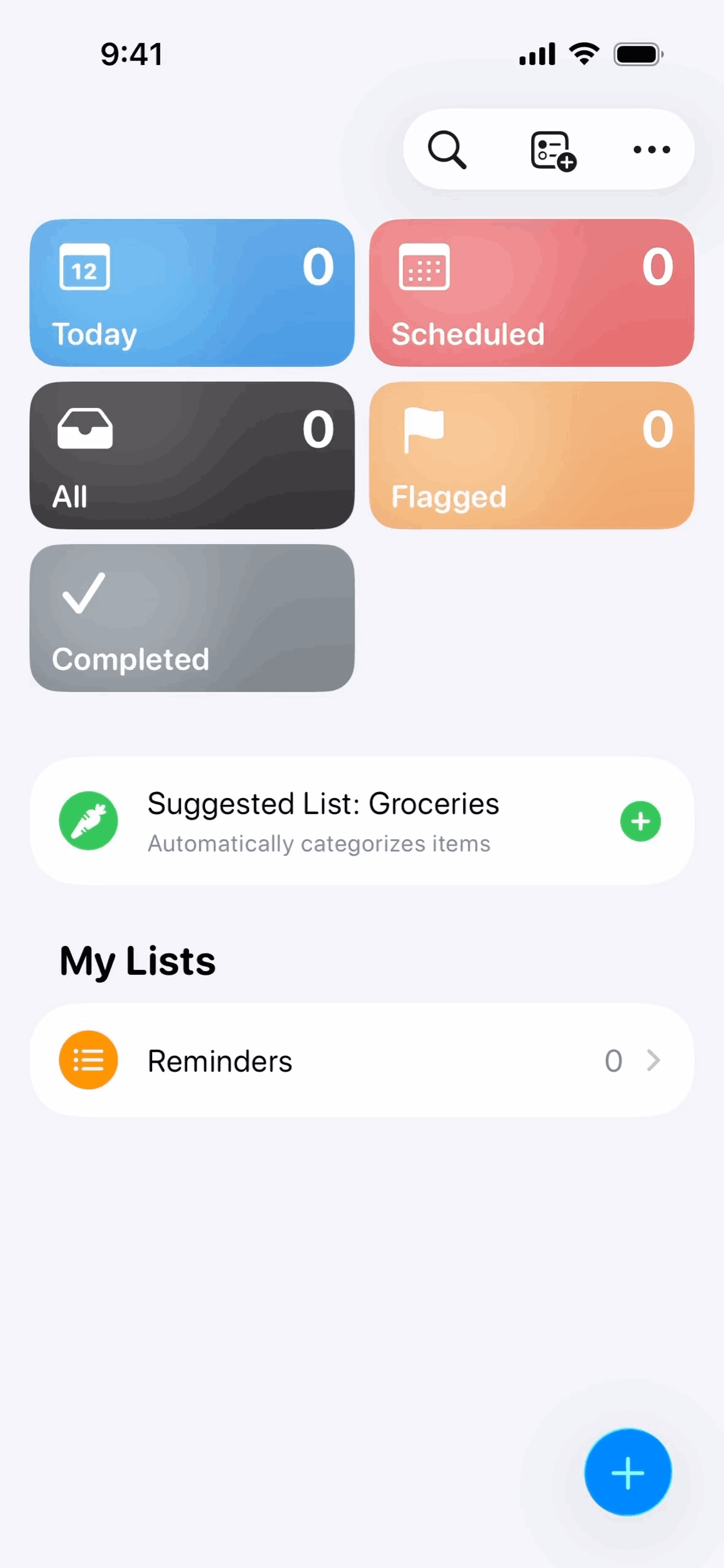 Reminders iOS Productivity interface screenshot 1