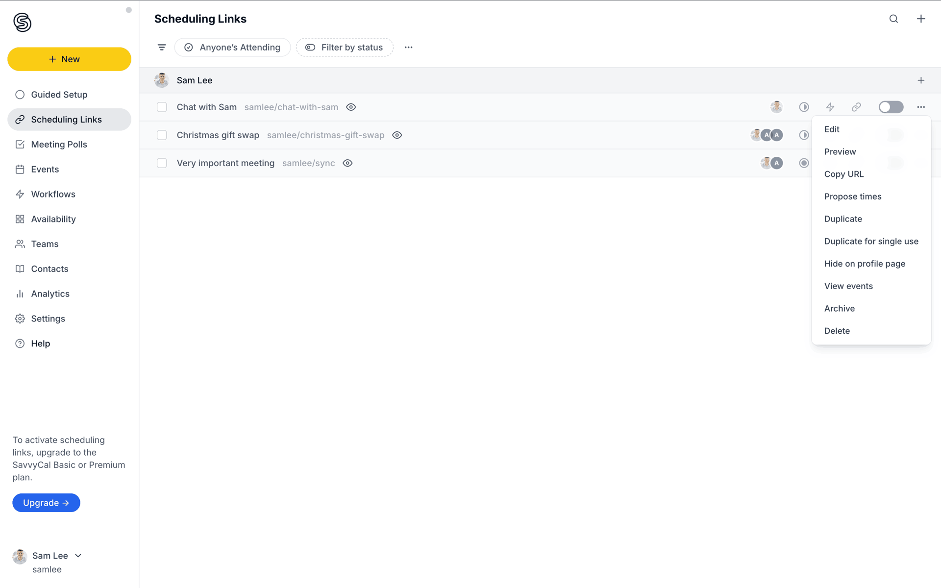 SavvyCal Web Collaboration interface screenshot 9