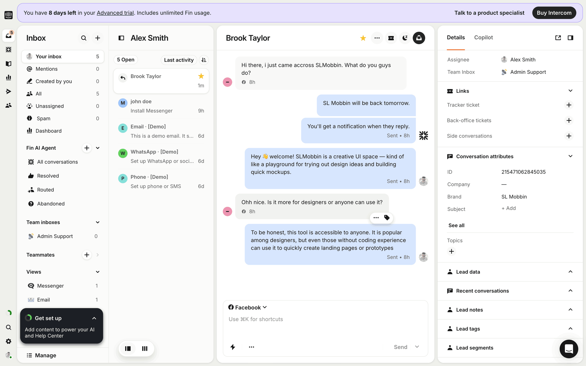 Intercom Web Business interface screenshot 14