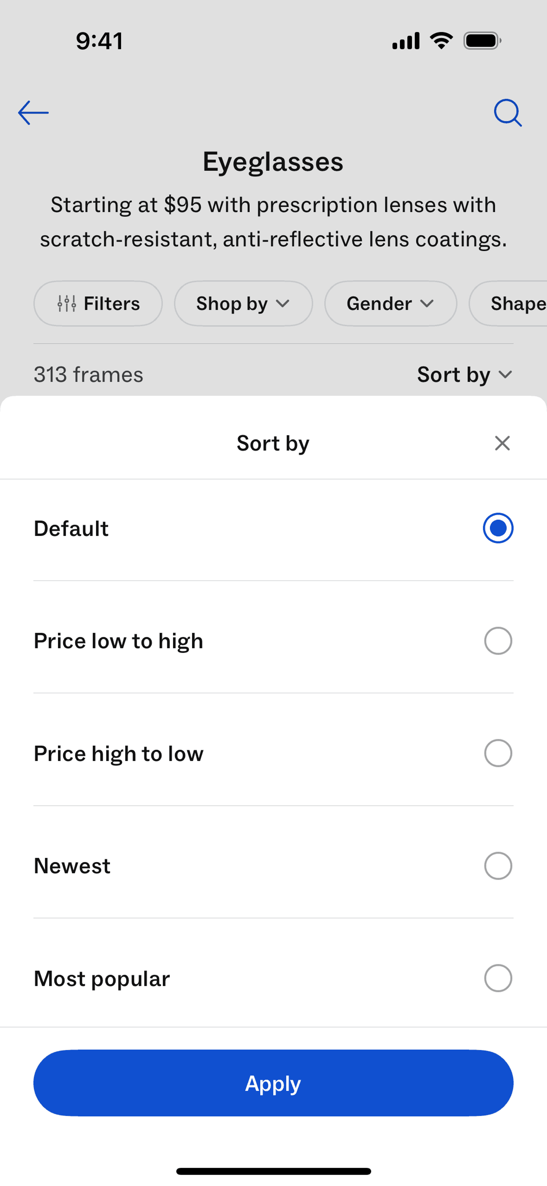Warby Parker iOS Shopping interface screenshot 3