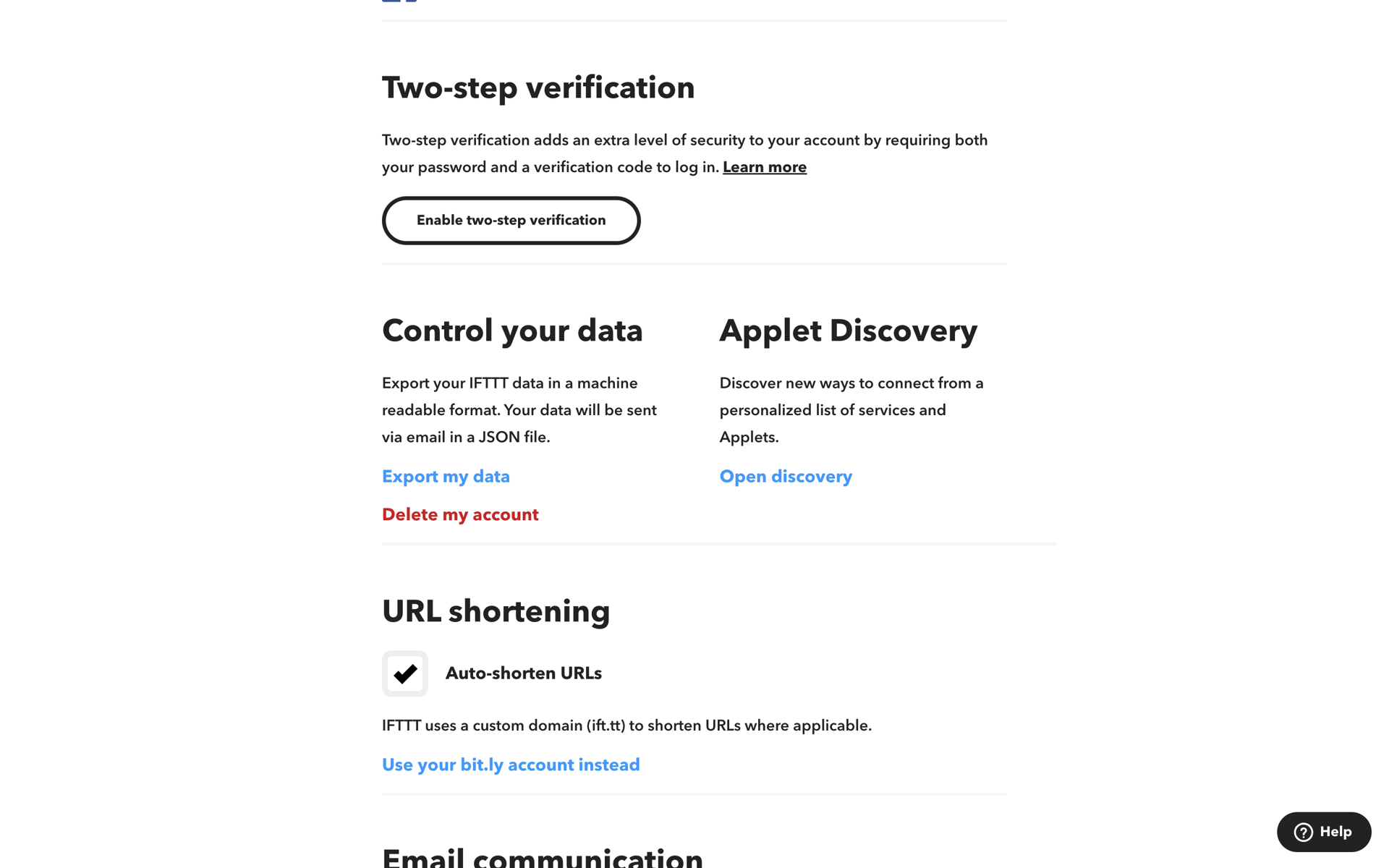 IFTTT Web Productivity interface screenshot 4