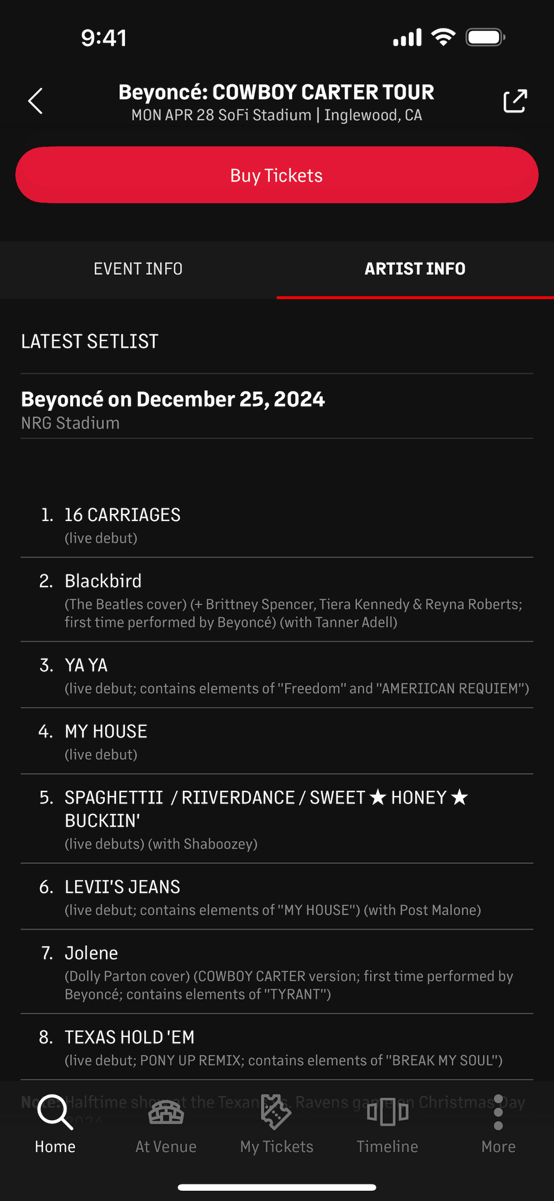 Live Nation iOS Music & Audio interface screenshot 8