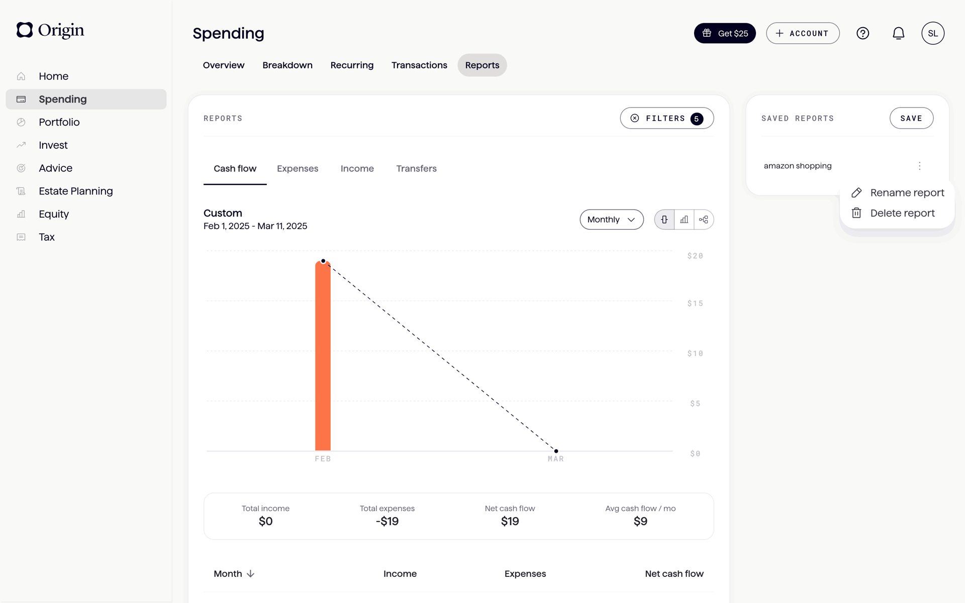 Origin Web Finance interface screenshot 12