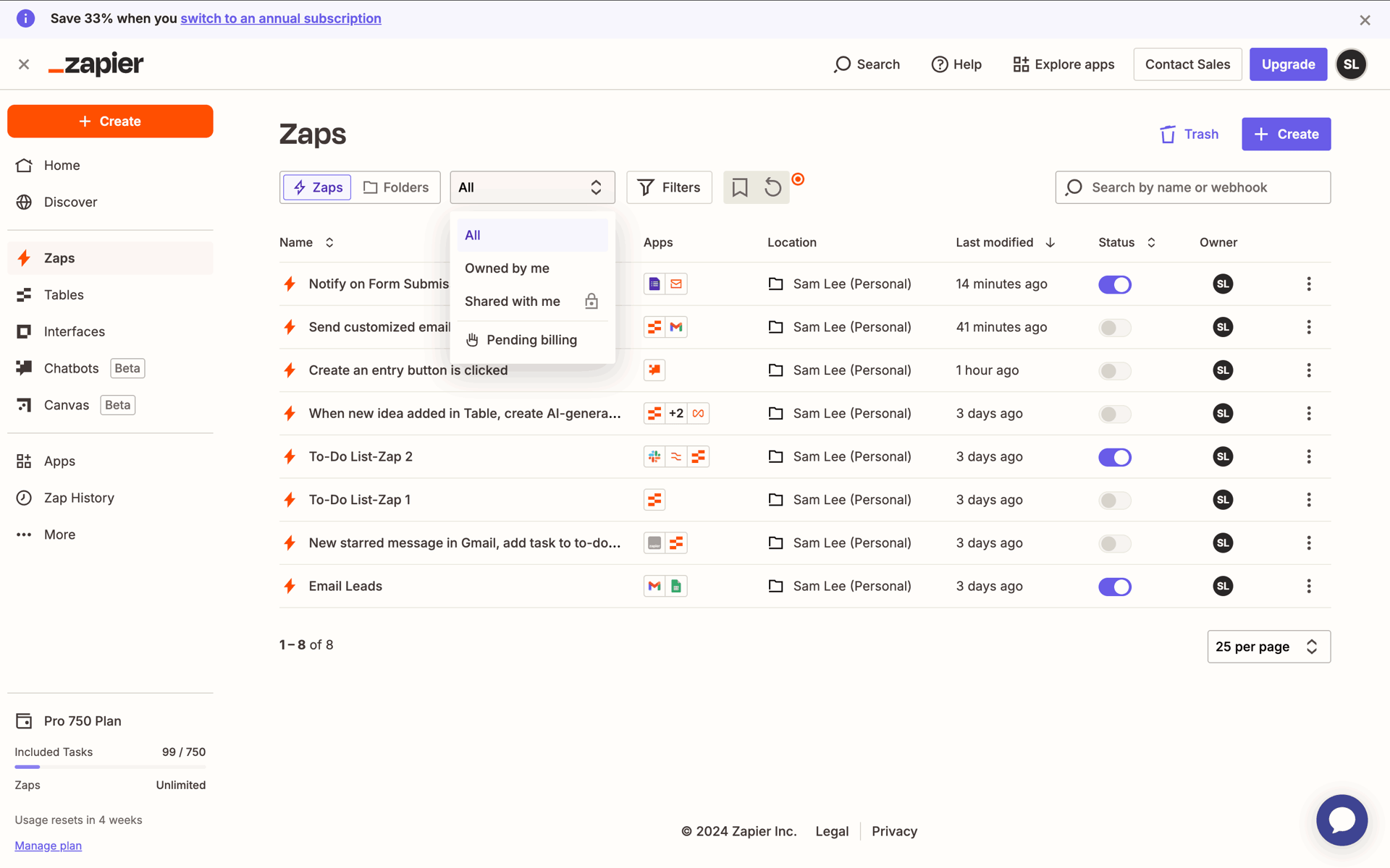 Zapier Web Productivity interface screenshot 15