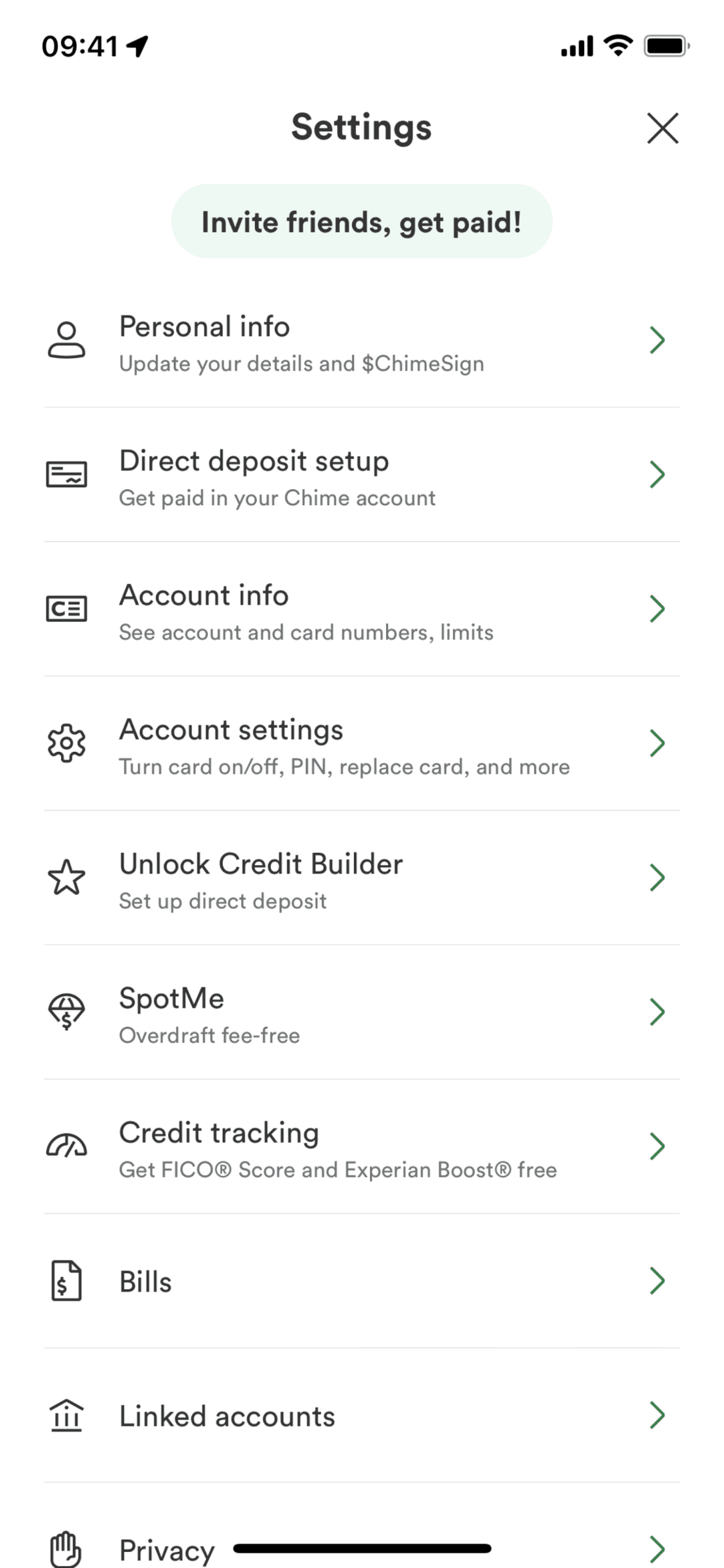 Chime iOS Finance interface screenshot 7