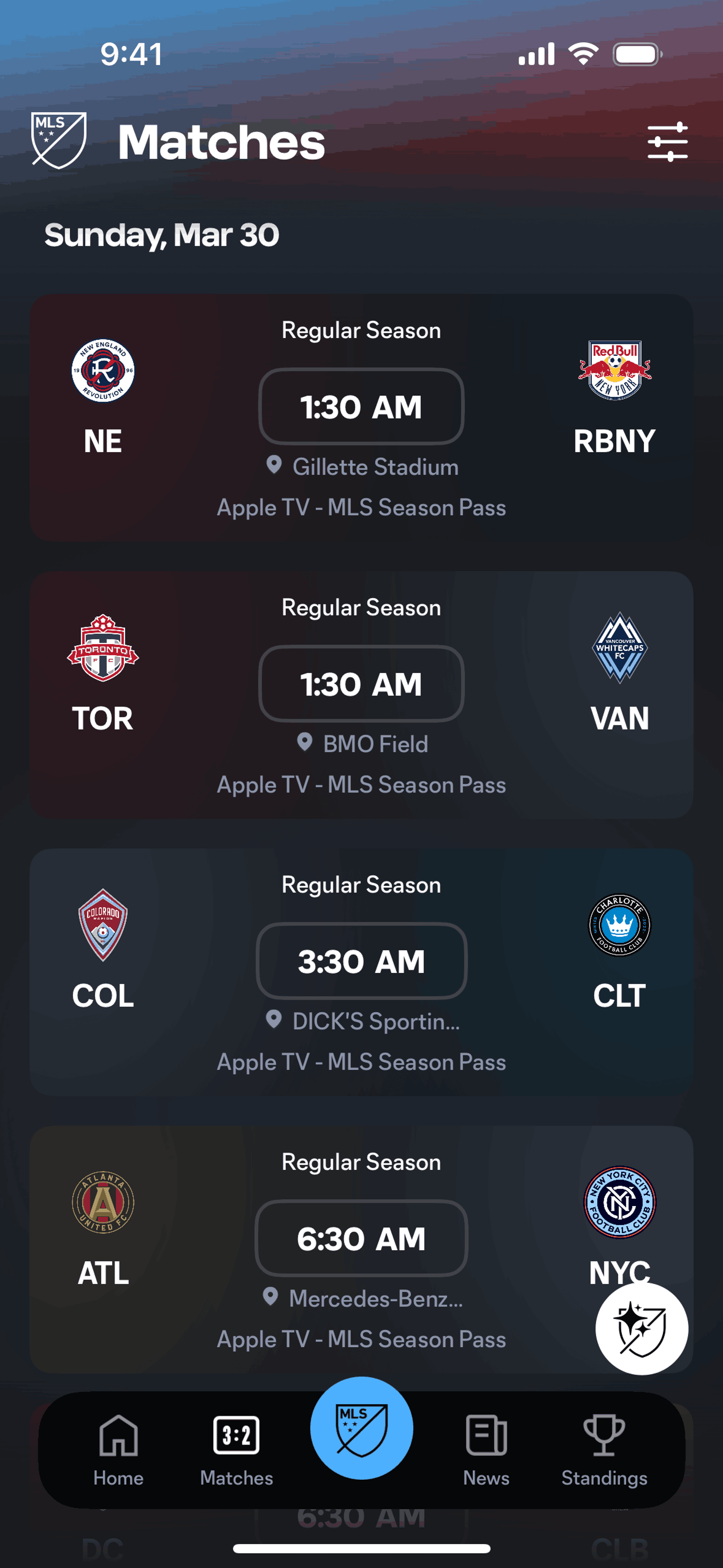 MLS iOS Sports interface screenshot 23