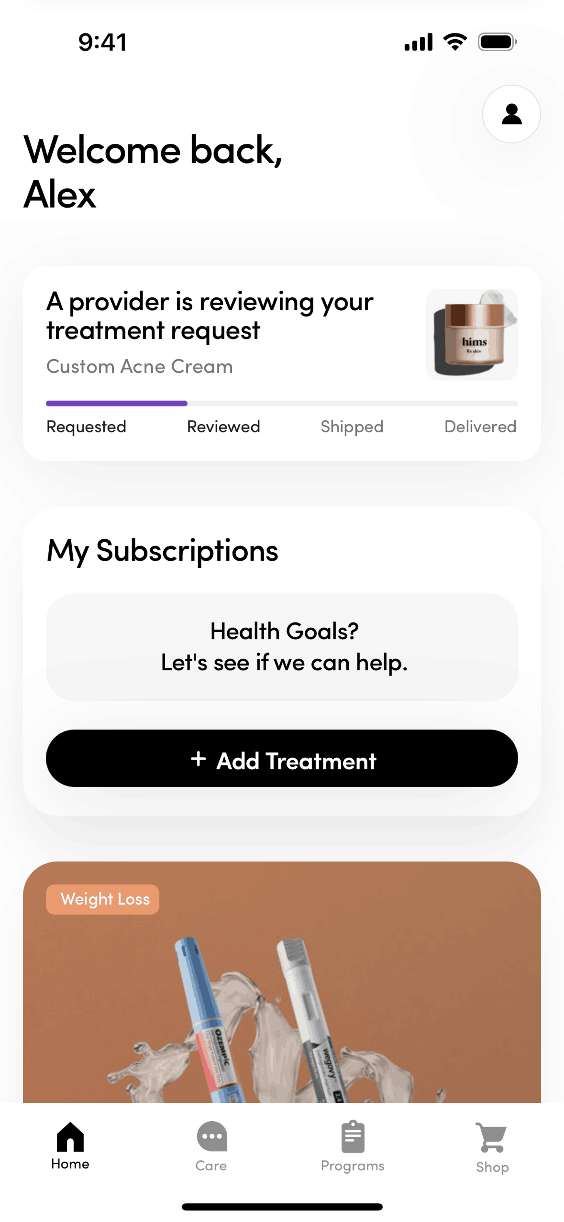 Hims iOS Health & Fitness interface screenshot 14