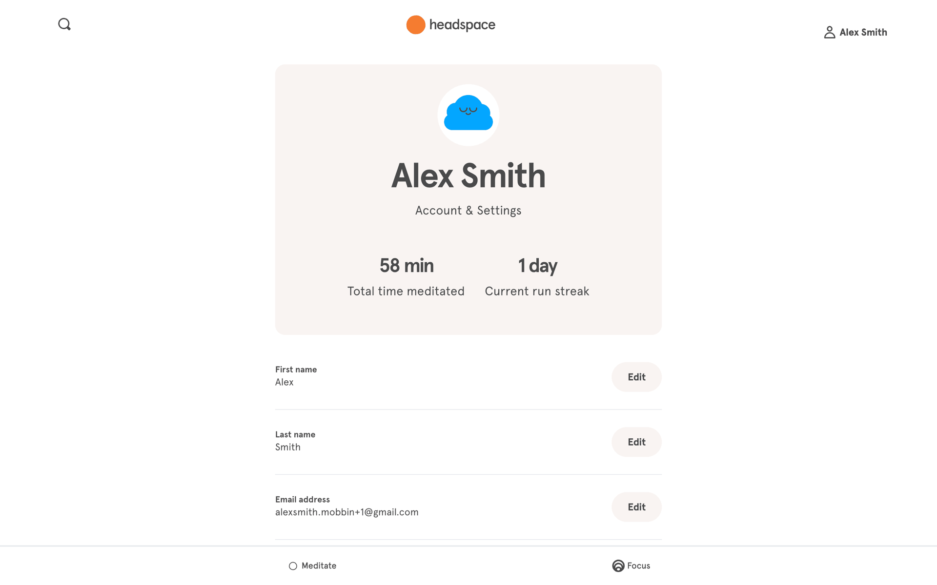 Headspace Web Health & Fitness interface screenshot 18