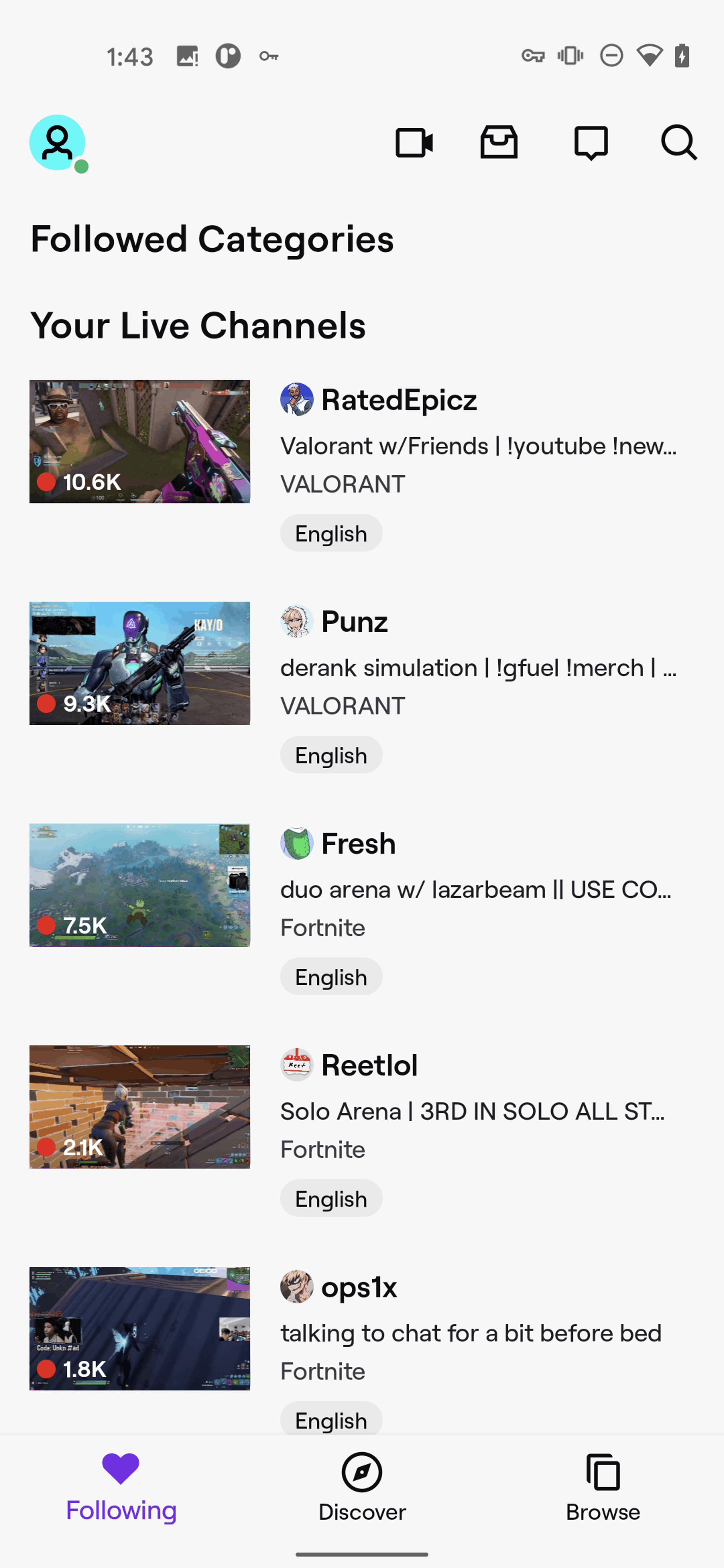 Twitch Android Photo & Video interface screenshot 13