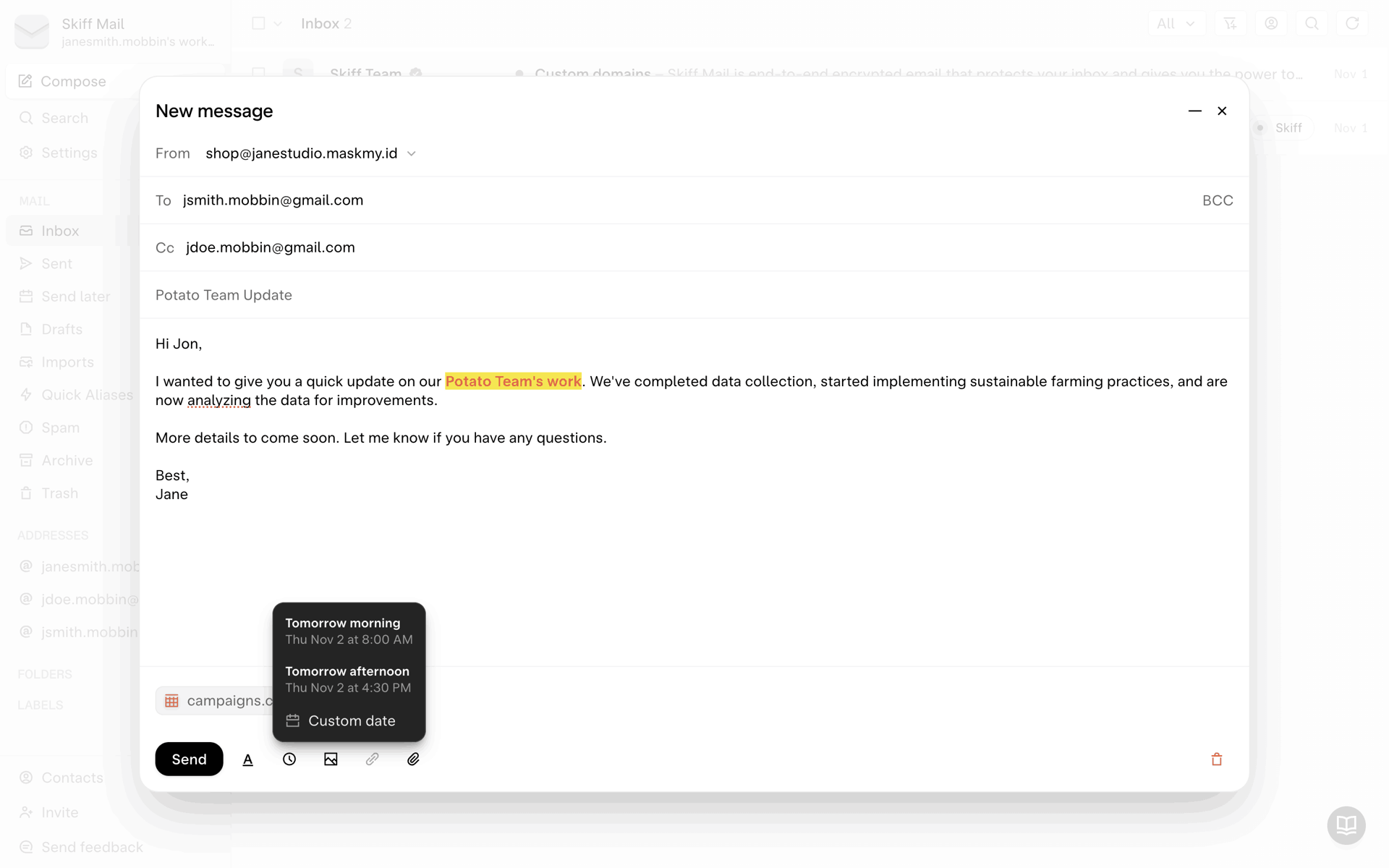 Skiff Web Business interface screenshot 20
