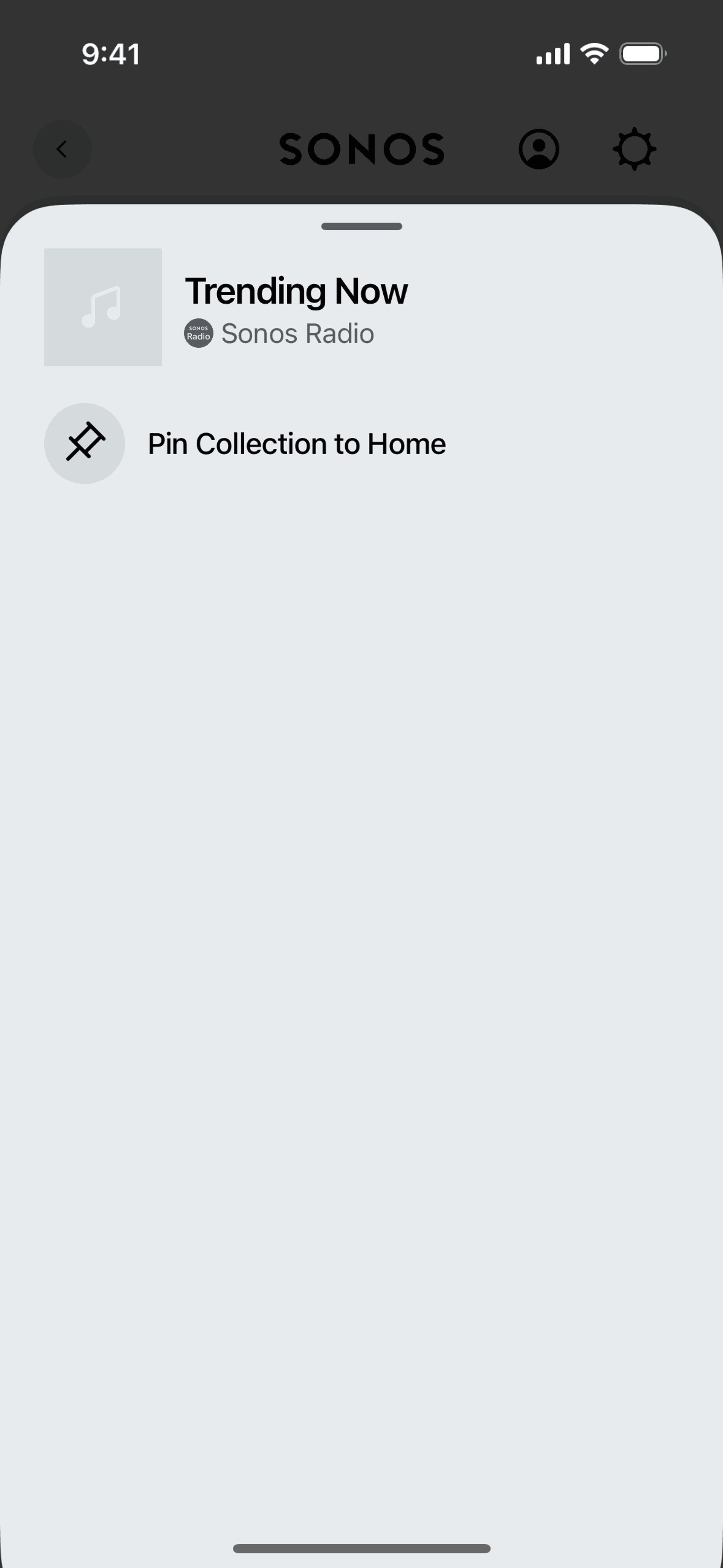 Pinning a collection on Sonos (ios) screen 2