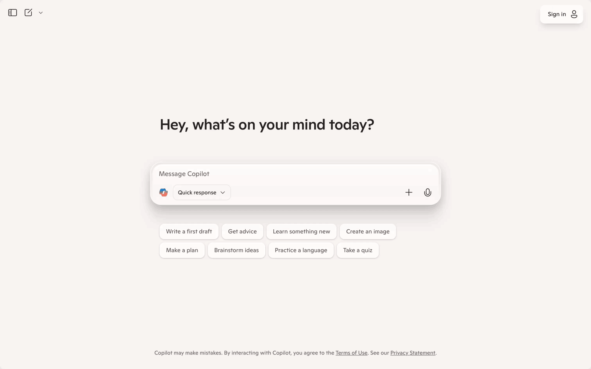 Microsoft Copilot Web AI interface screenshot 1