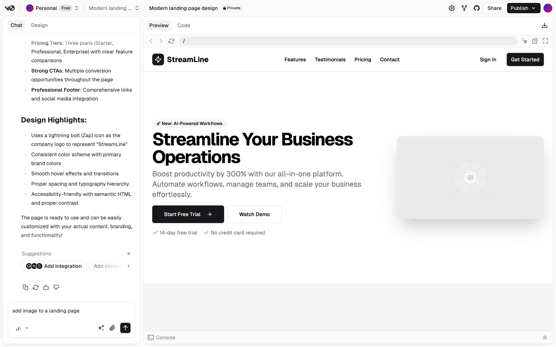 v0 Web AI interface screenshot 17