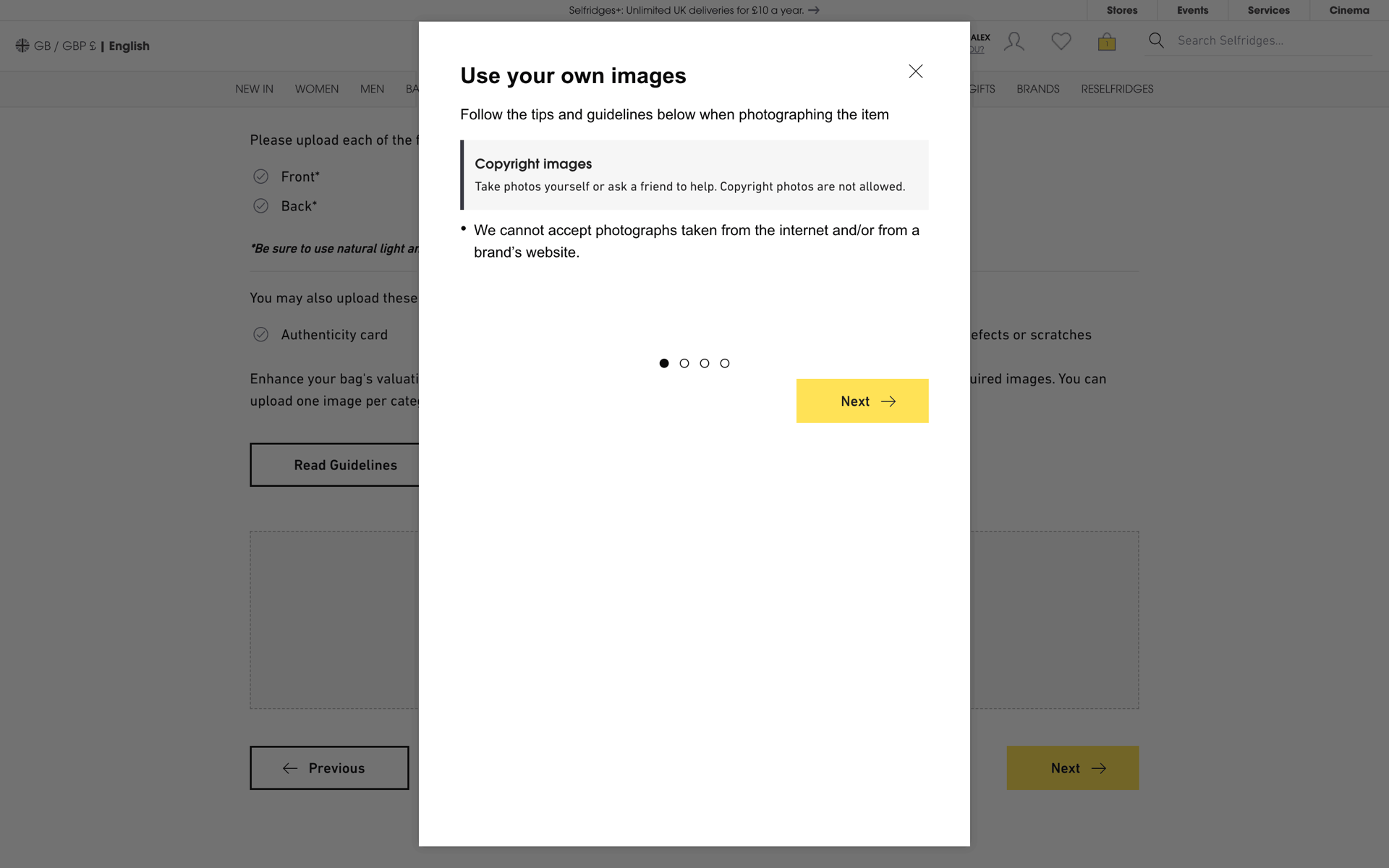 Selfridges Web Shopping interface screenshot 9