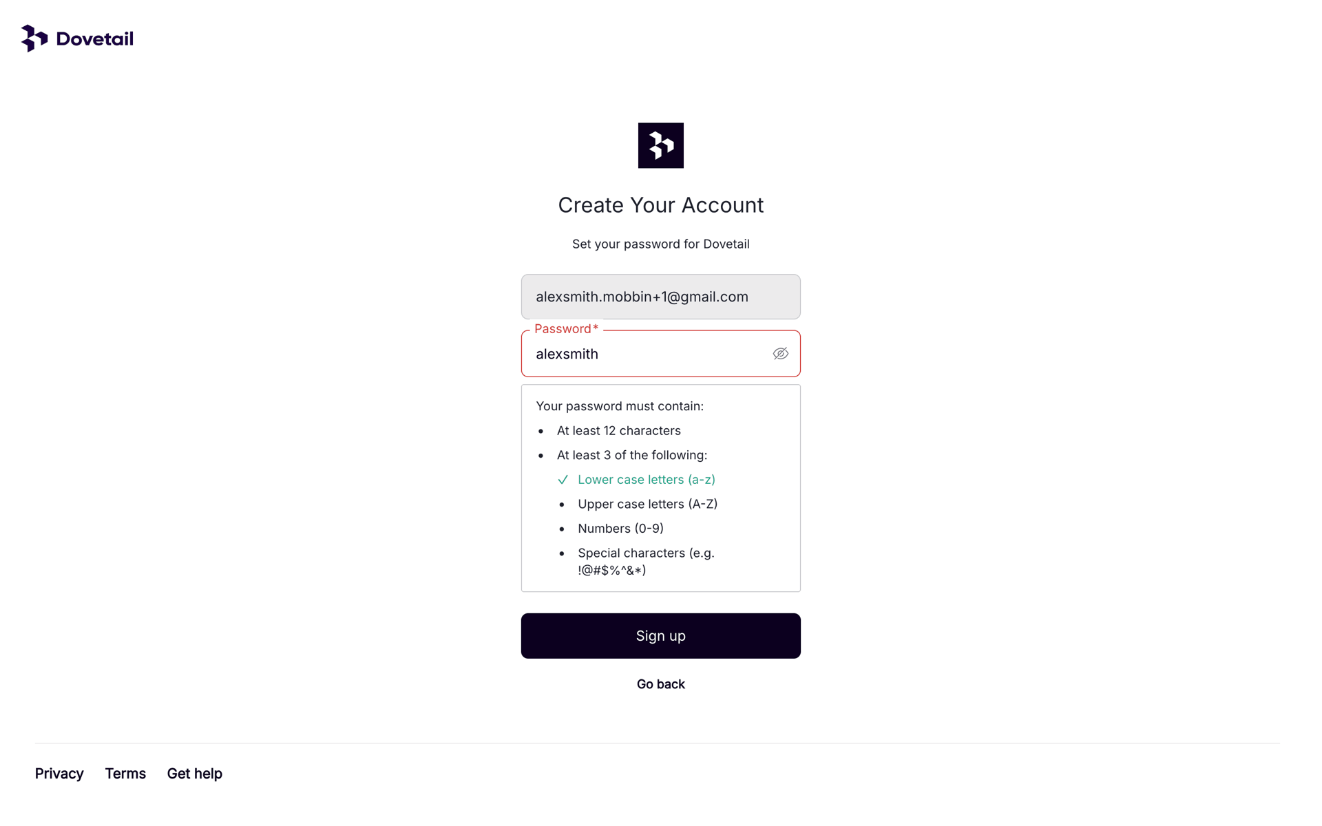 Dovetail Web Business interface screenshot 12