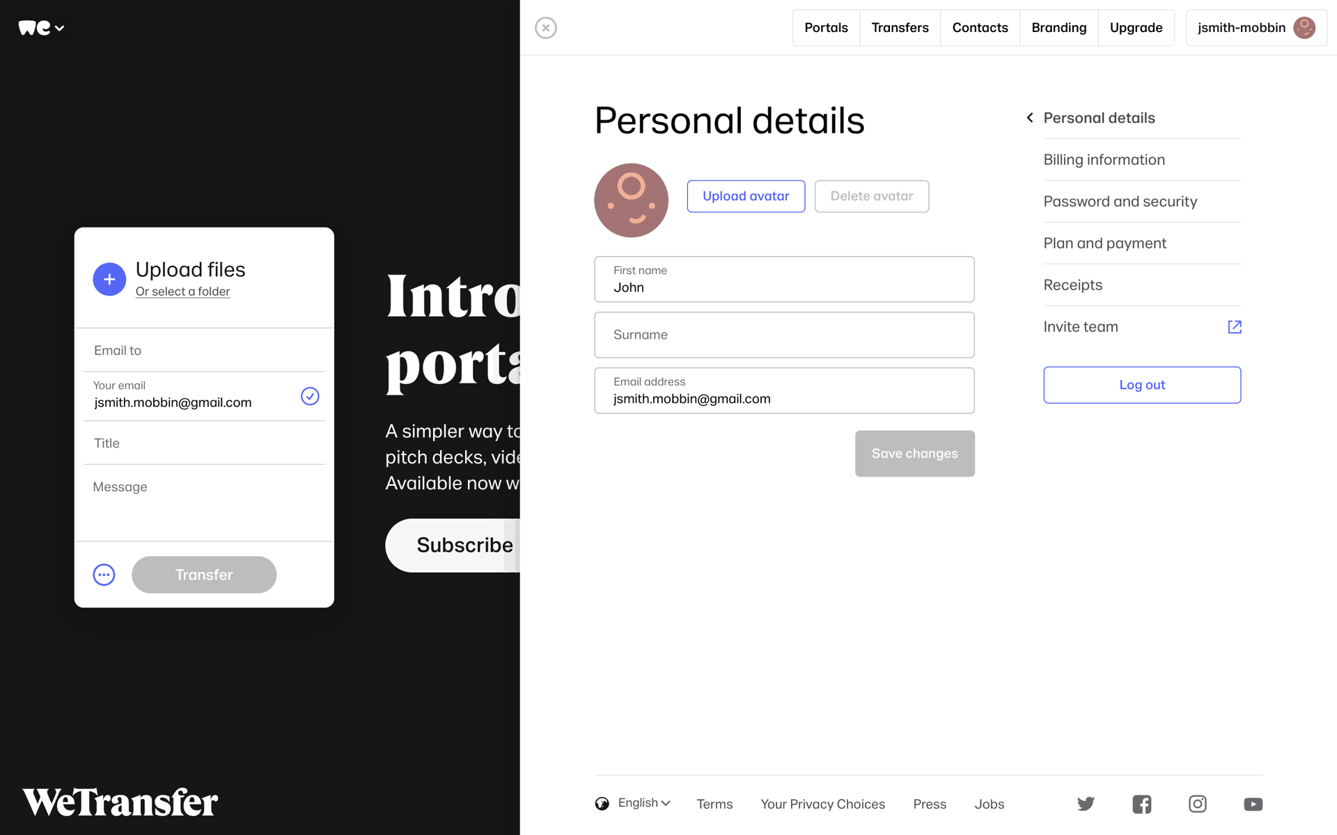 WeTransfer Web Productivity interface screenshot 19