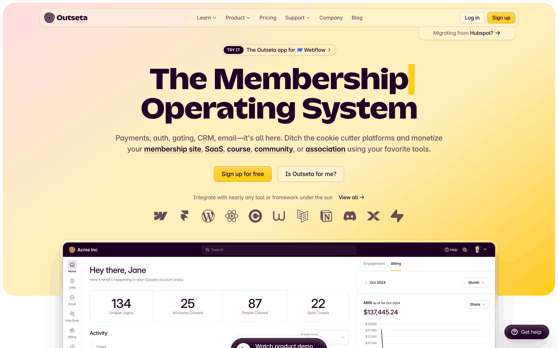 Outseta Web Business interface screenshot 1