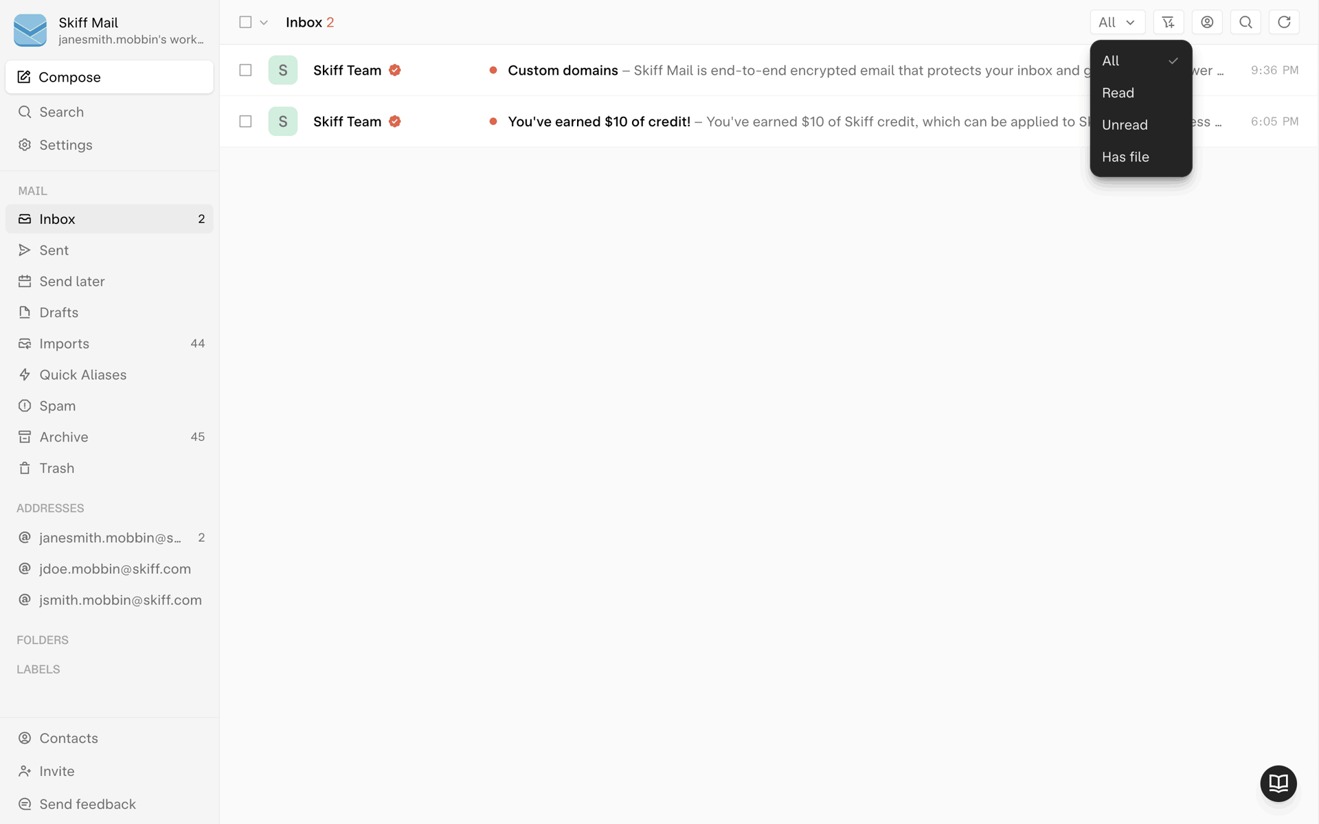 Skiff Web Business interface screenshot 7