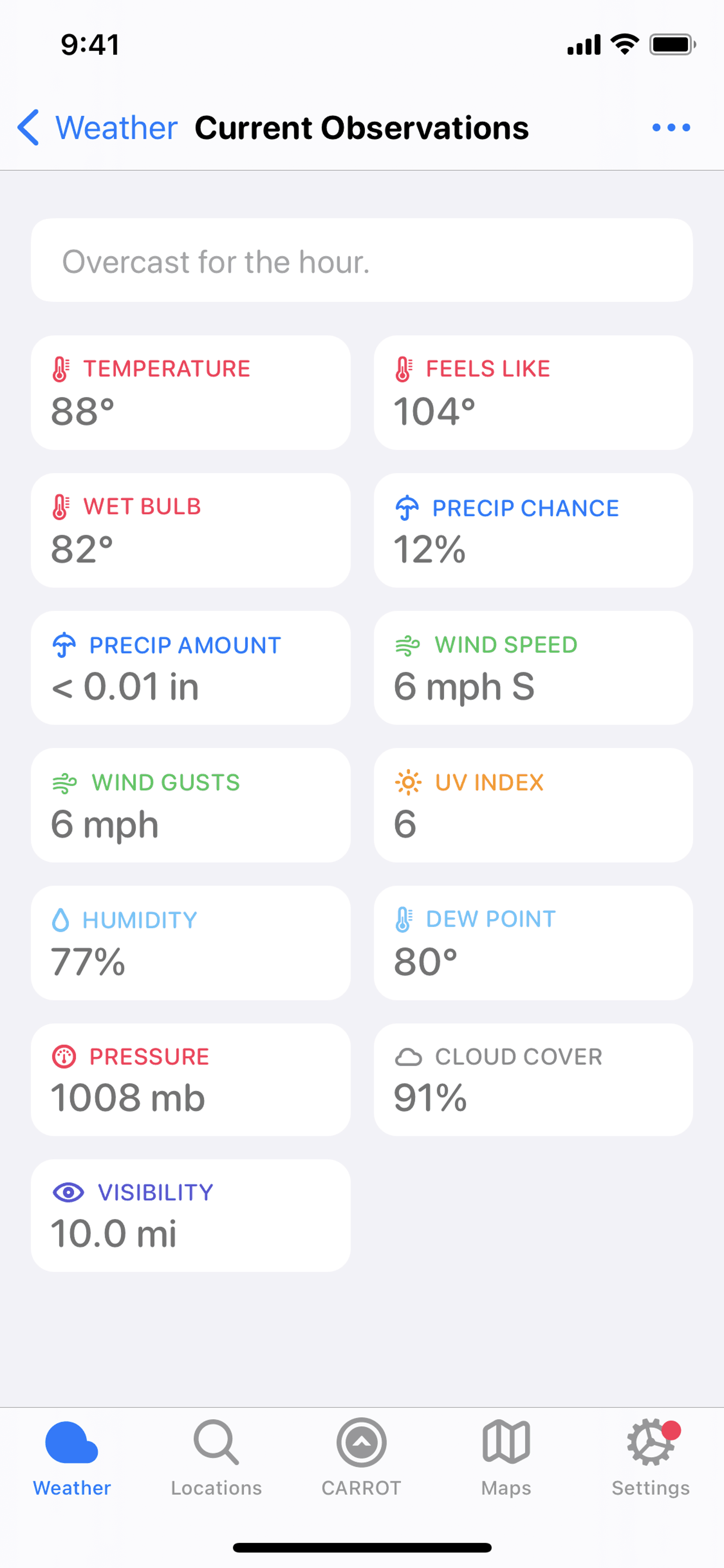 CARROT Weather iOS Lifestyle interface screenshot 16